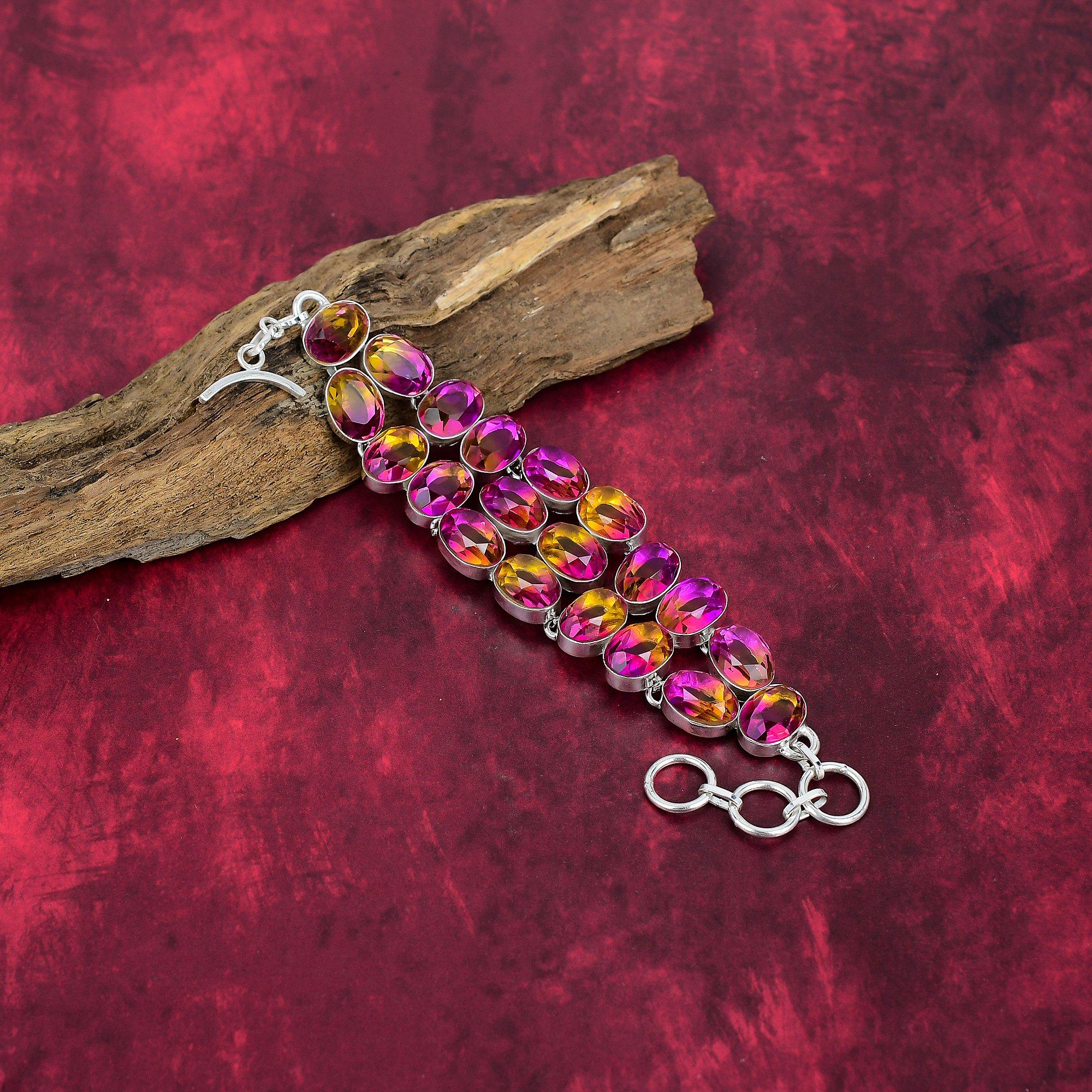 Bi-Color Tourmaline Bracelet Jewelry, 925 Solid Sterling Silver Gemstone Bracelet Handmade Jewelry, For Memorial Day