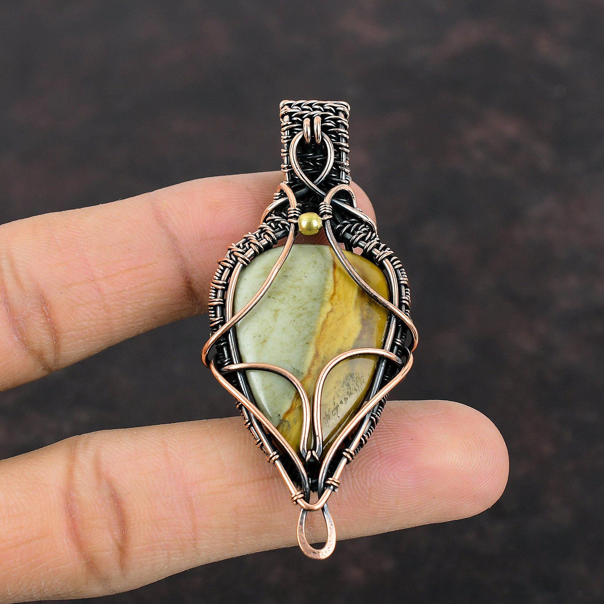 Polychrome Jasper Pendant Copper Wire Wrapped Pendant Handmade Copper Jewelry Dainty Gemstone Pendant Gift For Her Polychrome Jasper Jewelry