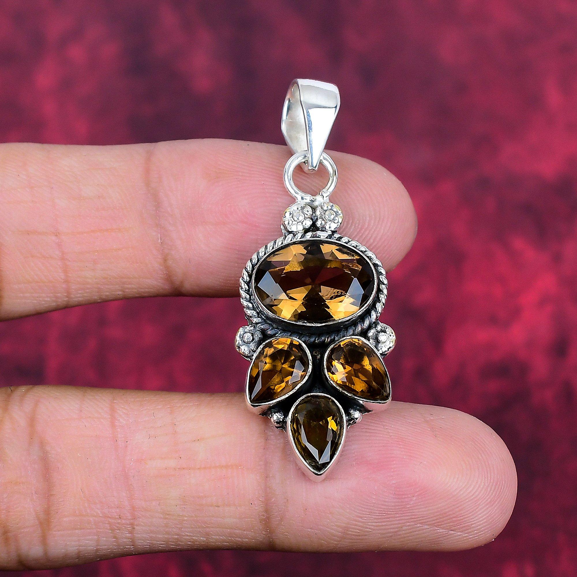 Joyería de topacio ahumado, colgante de piedra preciosa hecho a mano, colgante de plata de ley 925 maciza, joyería antigua, para regalo de compromiso