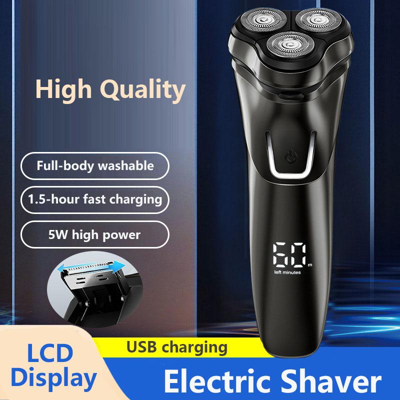 High-Quality USB Rechargeable Electric Shaver for Men Fully Waterproof Triple Blade System Digital Battery Indicator Multi-Function Shaver