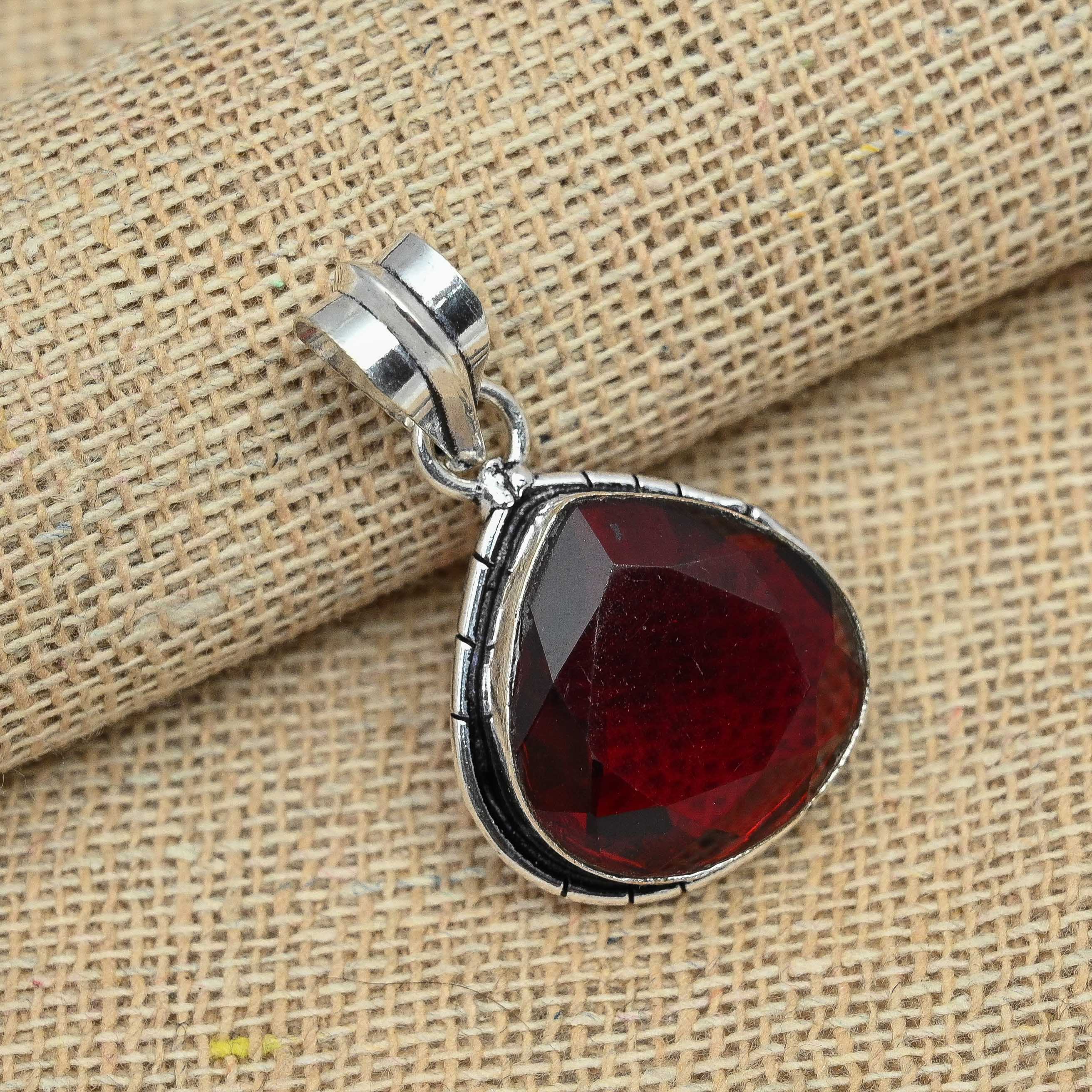 Fancy Garnet Gemstone Solid 925 Sterling Silver Handmade Dainty Pendant Jewelry