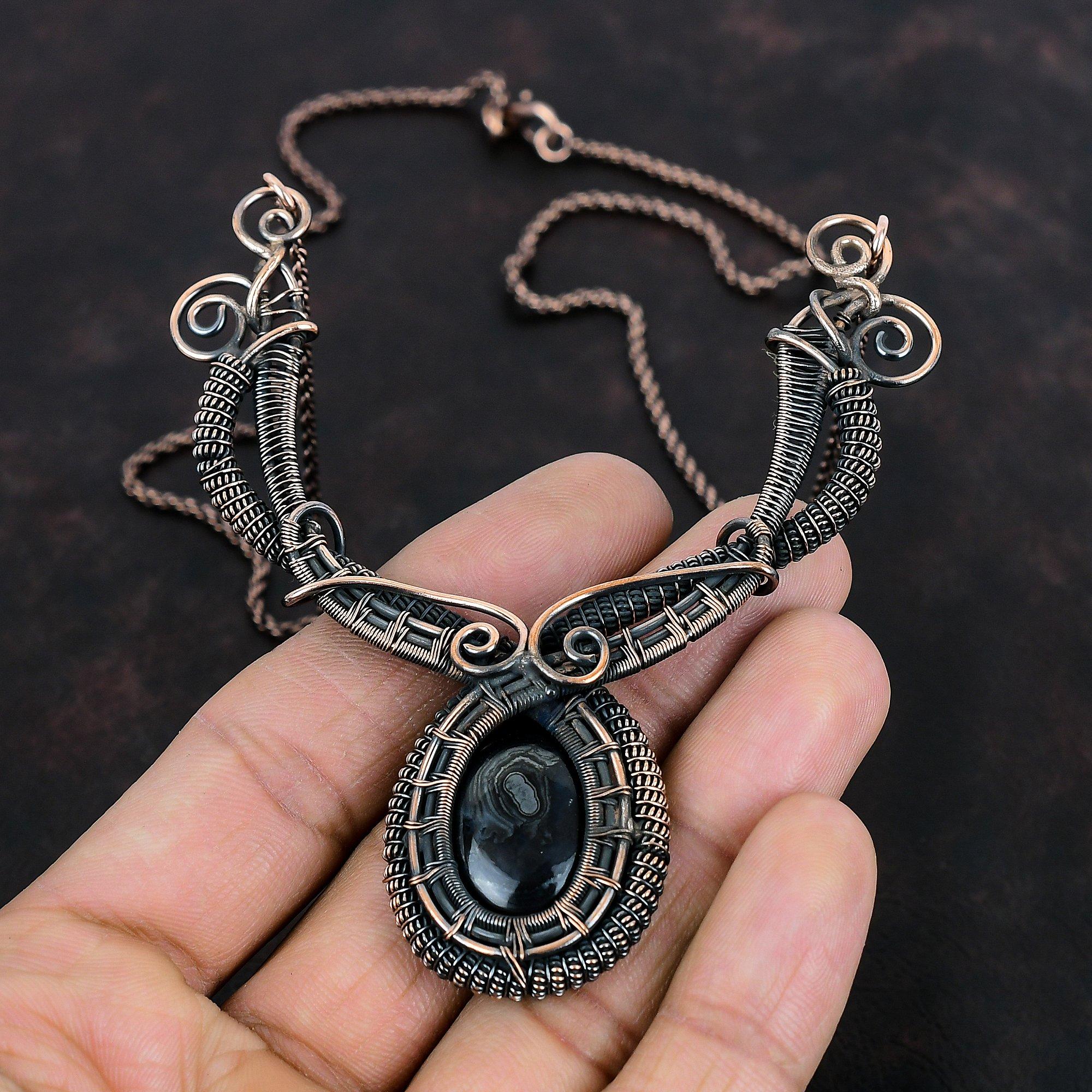 Psilomelane Necklace Copper Wire Wrapped Necklace Psilomelane Jewelry Handmade Necklace Real Gemstone Necklace Copper Jewelry Gift For Wife