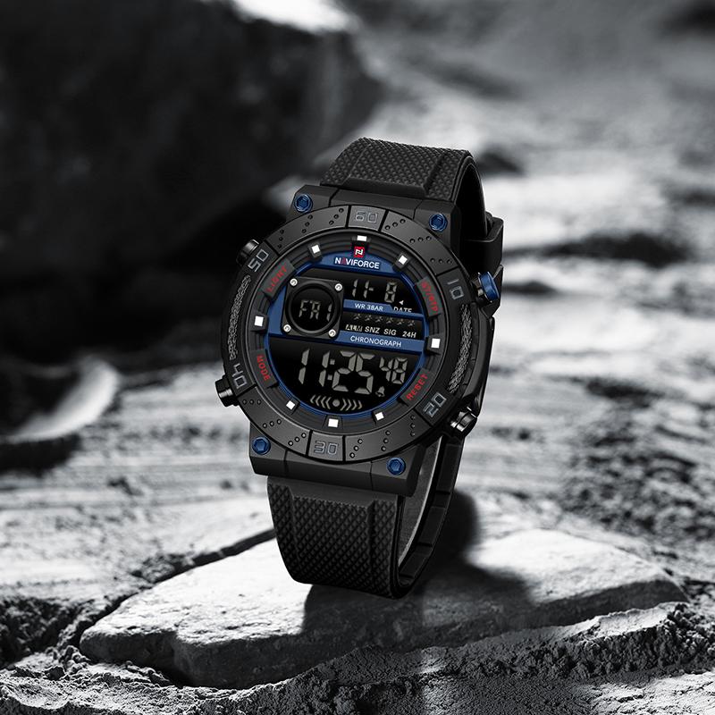 Naviforce Men's Sports LCD Digital Watch Silicone Strap Waterproof Night Mode Chronograph Week Multifunctional Outdoor Men's Boy Watch NF9241T