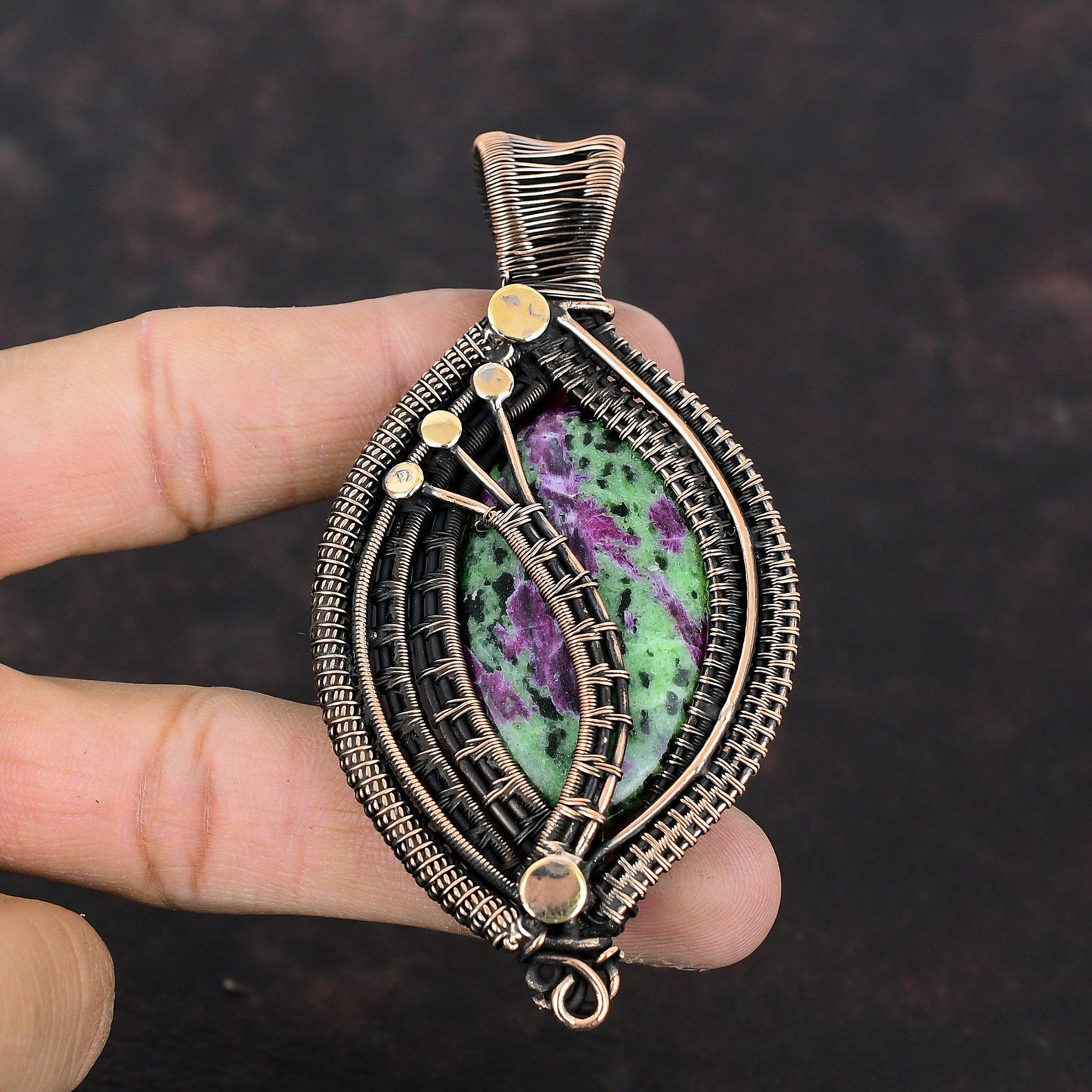 Ruby Zoisite Pendant Copper Wire Wrapped Pendant Dainty Ruby Zoisite Jewelry Handmade Gemstone Pendant Gift For Her Copper Wire Wrap Jewelry