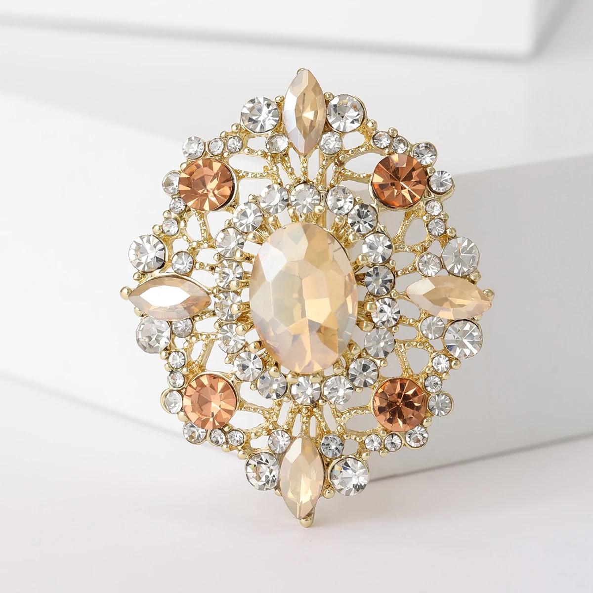Rhinestone Oval Brooch for Women Unisex Crystal Glass Pins Banquet Party Backpack Gifts Jewelry Accessories