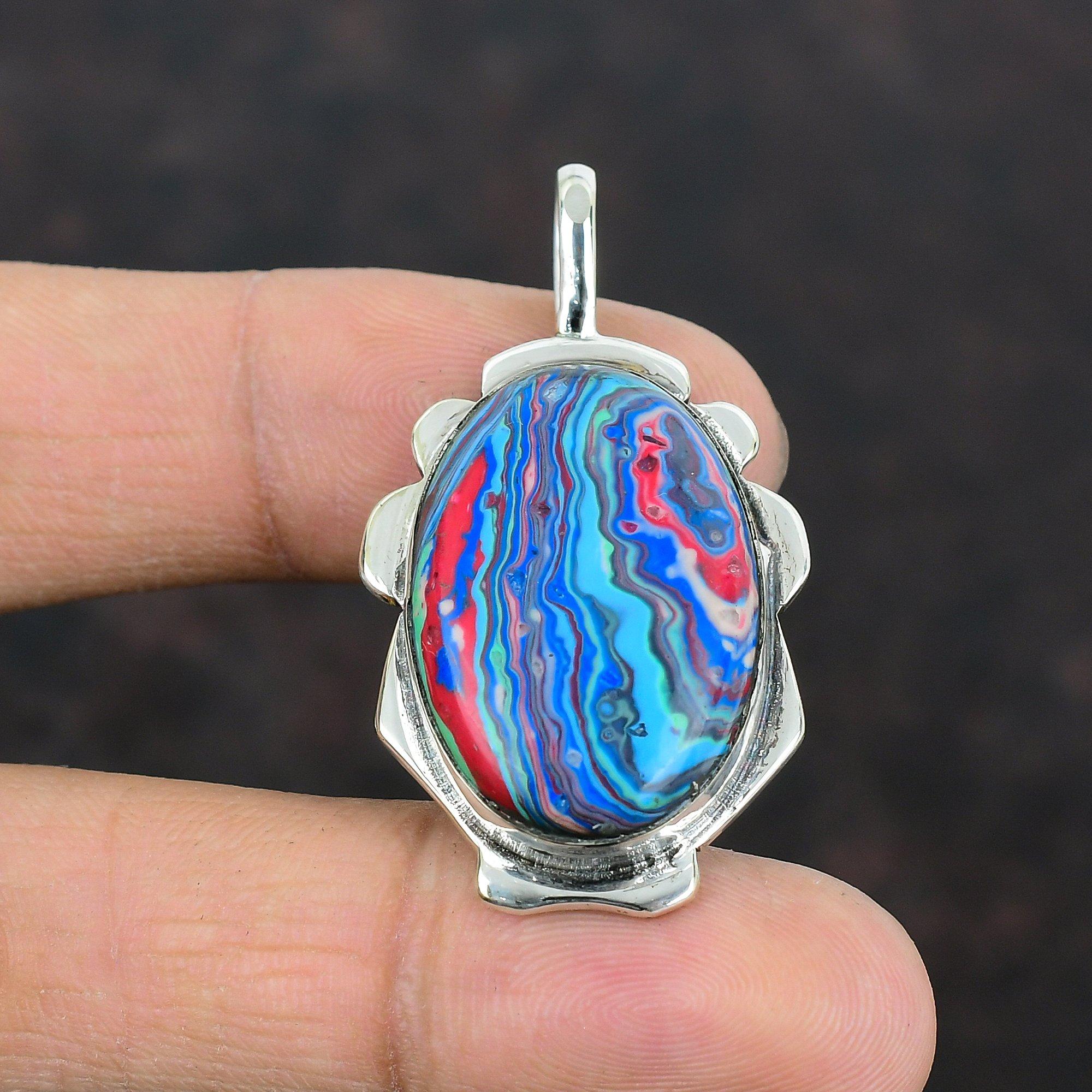 Rainbow Calsilica Gemstone Pendant Handmade Pendant Unique Jewelry 925 Sterling Silver Pendant Brand New Pendant Gift For Him Silver Jewelry