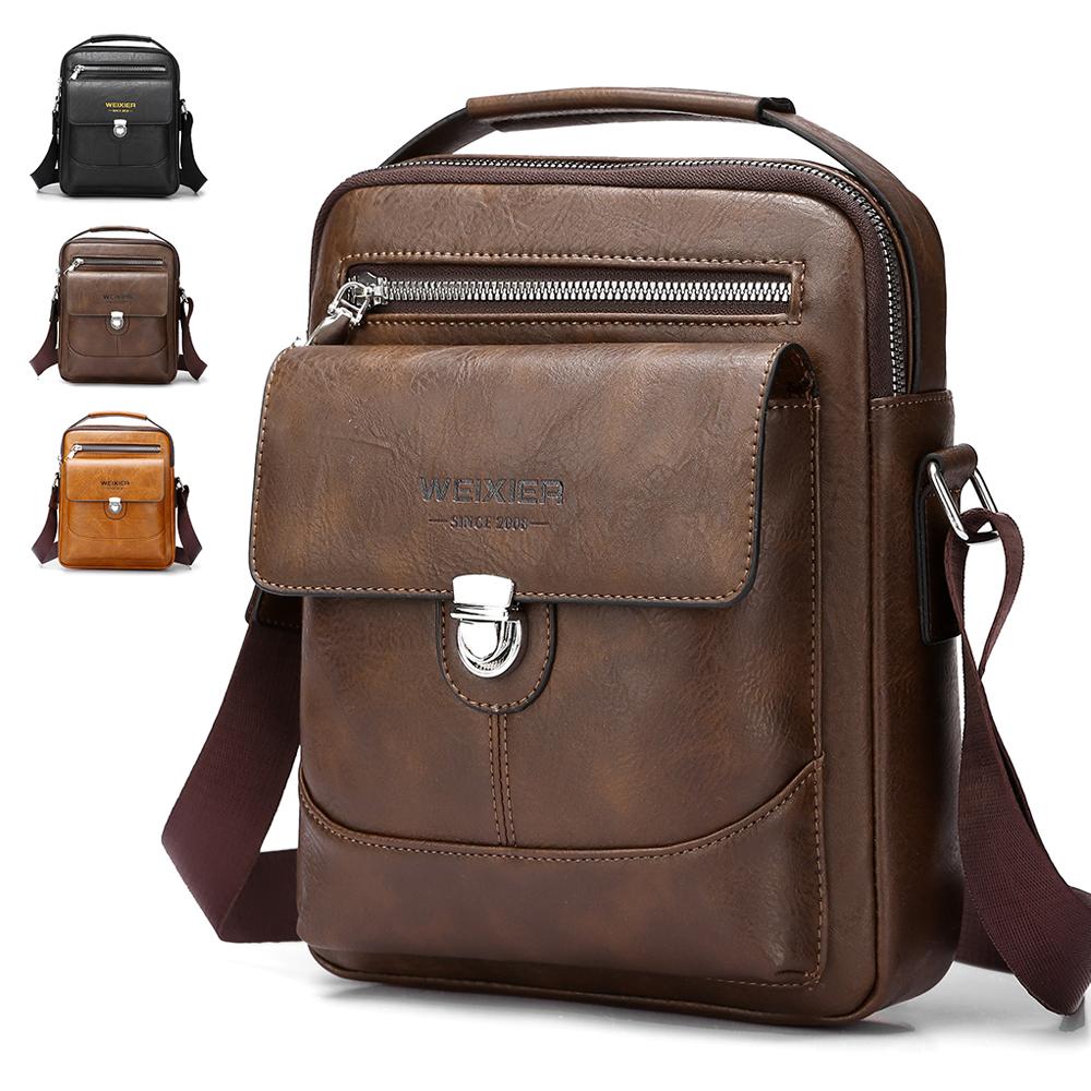 WEIXIER Men's Leather Crossbody Shoulder Bag  Classic Messenger Bag Waterproof Briefcase Satchel Travel Bag