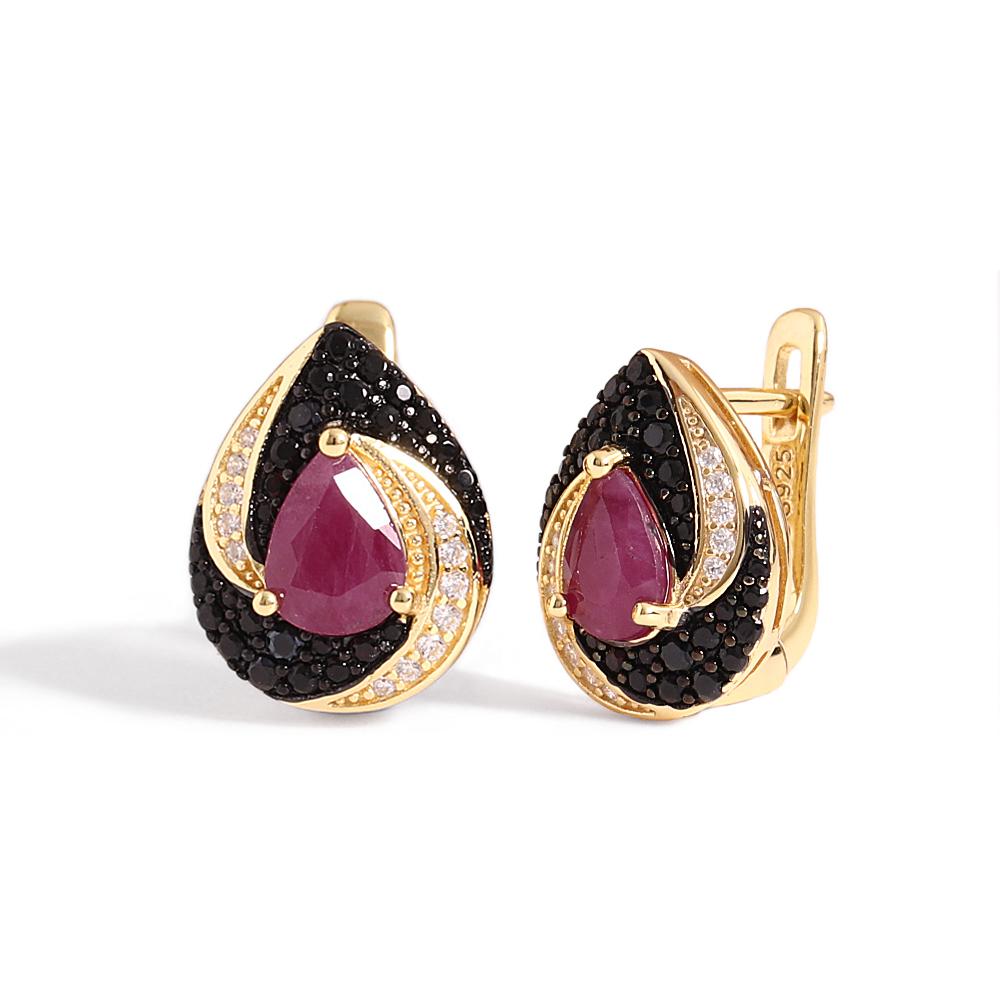 925 Sterling Silver Women's Clasp Earrings Natural Pear 5*7mm Ruby Real Gemstones Vintage Design Fine Jewelry for Birthday Gifts