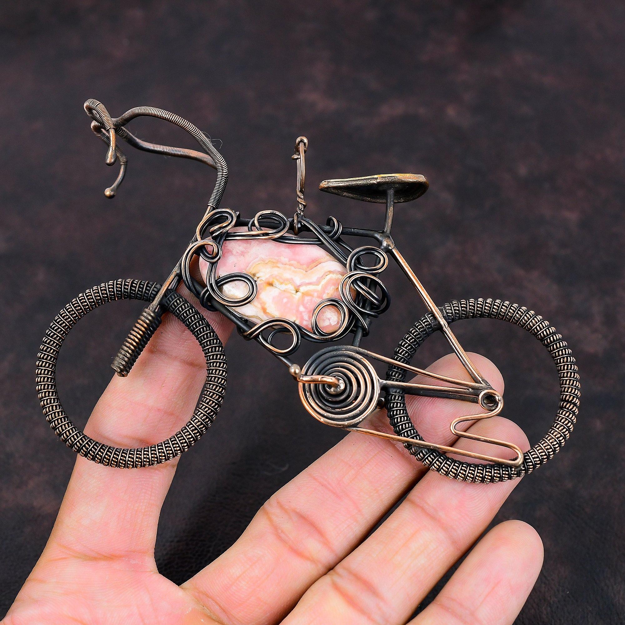 Rhodochrosite Pendant Copper Wire Wrapped Gemstone Pendant Handmade Copper Jewelry Cycle Pendant Anniversary Gift Real Rhodochrosite Jewelry