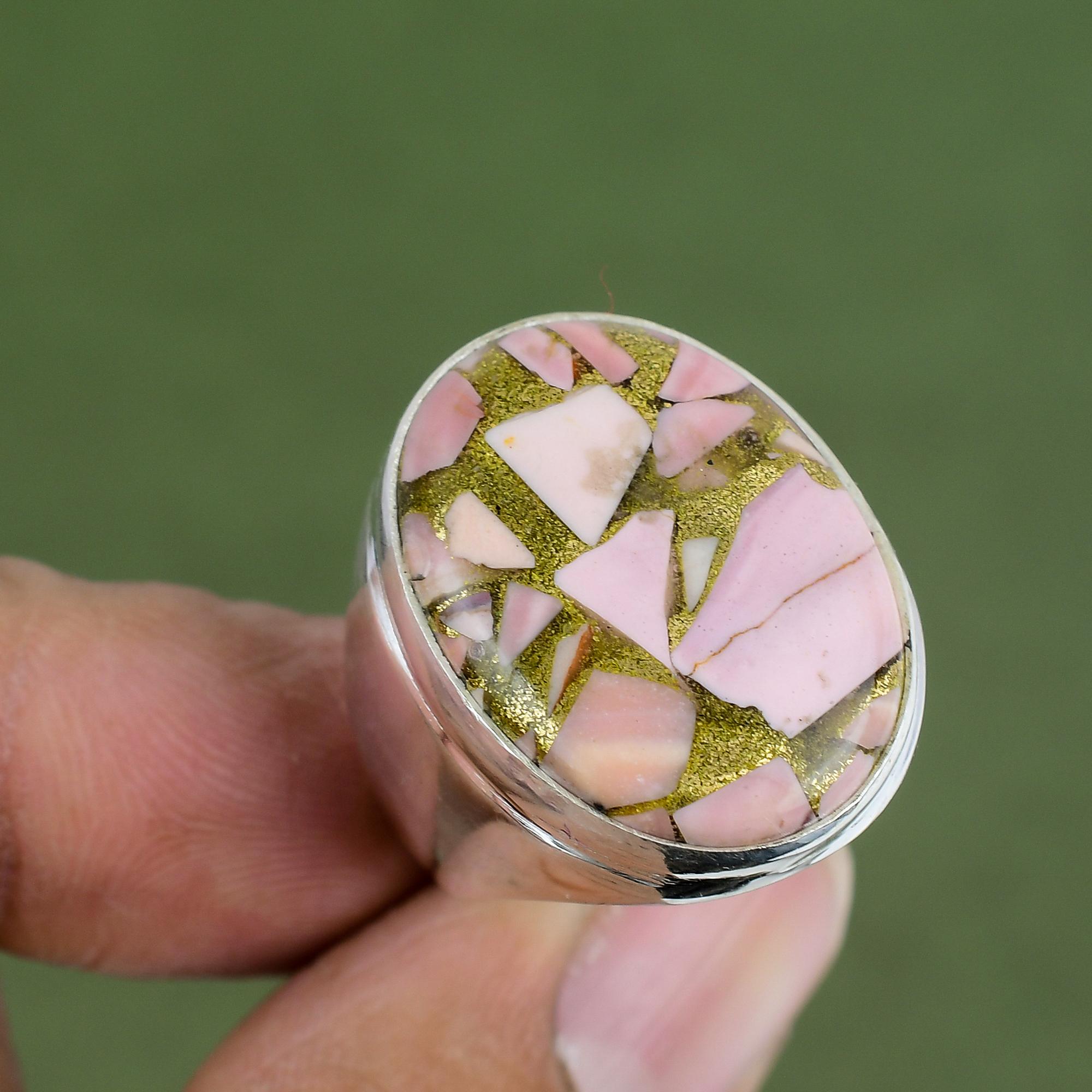 Copper Pink Opal Ring 925 Sterling Silver Ring Handmade Jewelry Gemstone Ring Copper Pink Opal Jewelry Gifts For Wife Available In Ring Size