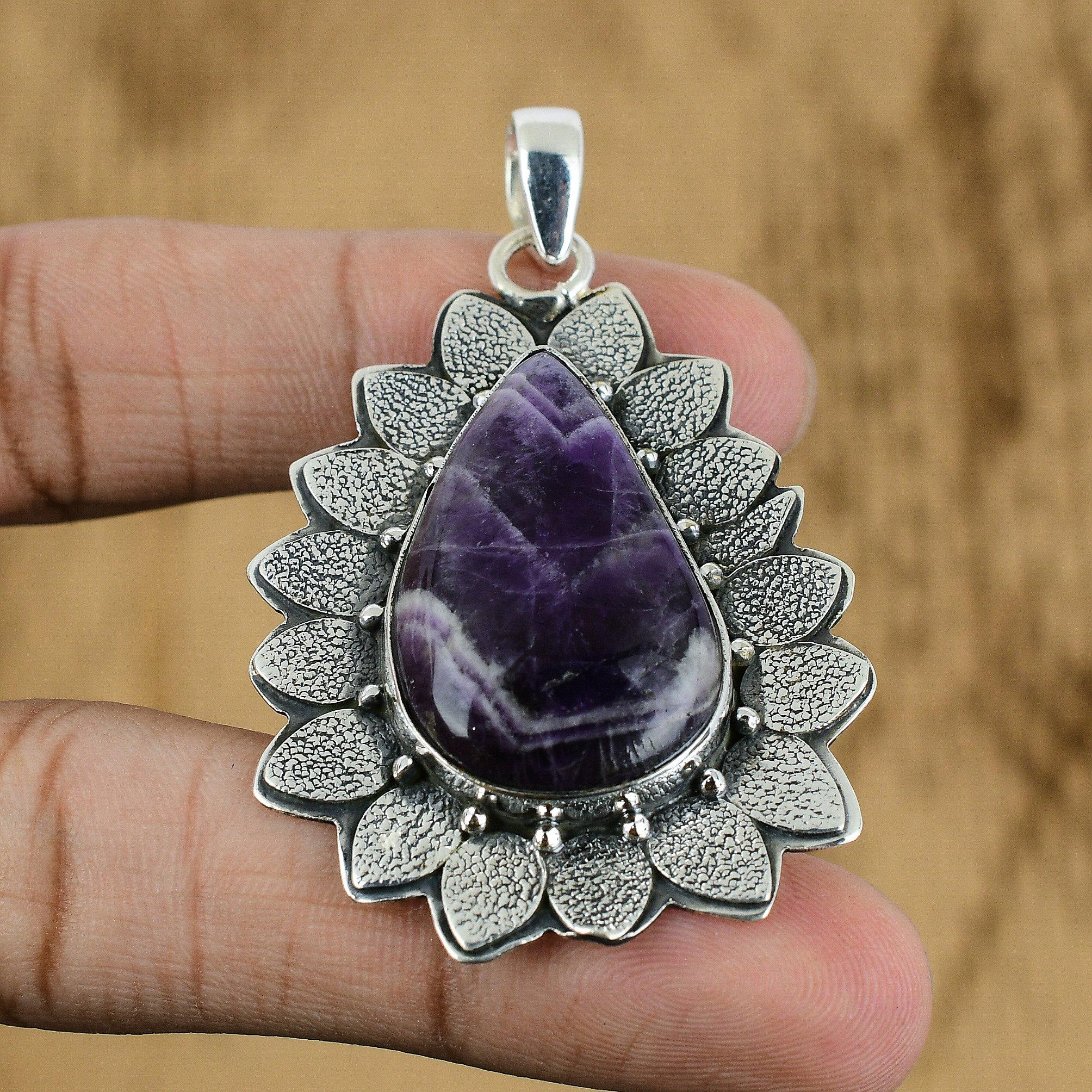 925 Sterlingsilver Naturlig Chevronametist Syster Förlovning Unikt Hänge