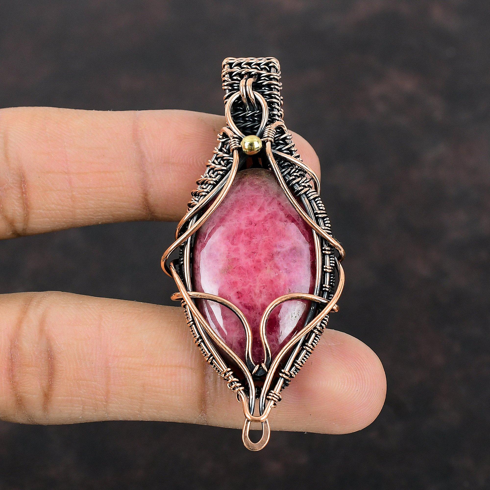 Rhodonite Pendant Copper Wire Wrapped Pendant Gemstone Copper Jewelry Handmade Pendant Healing Stone Pendant Gift For Her Wire Wrap Jewelry