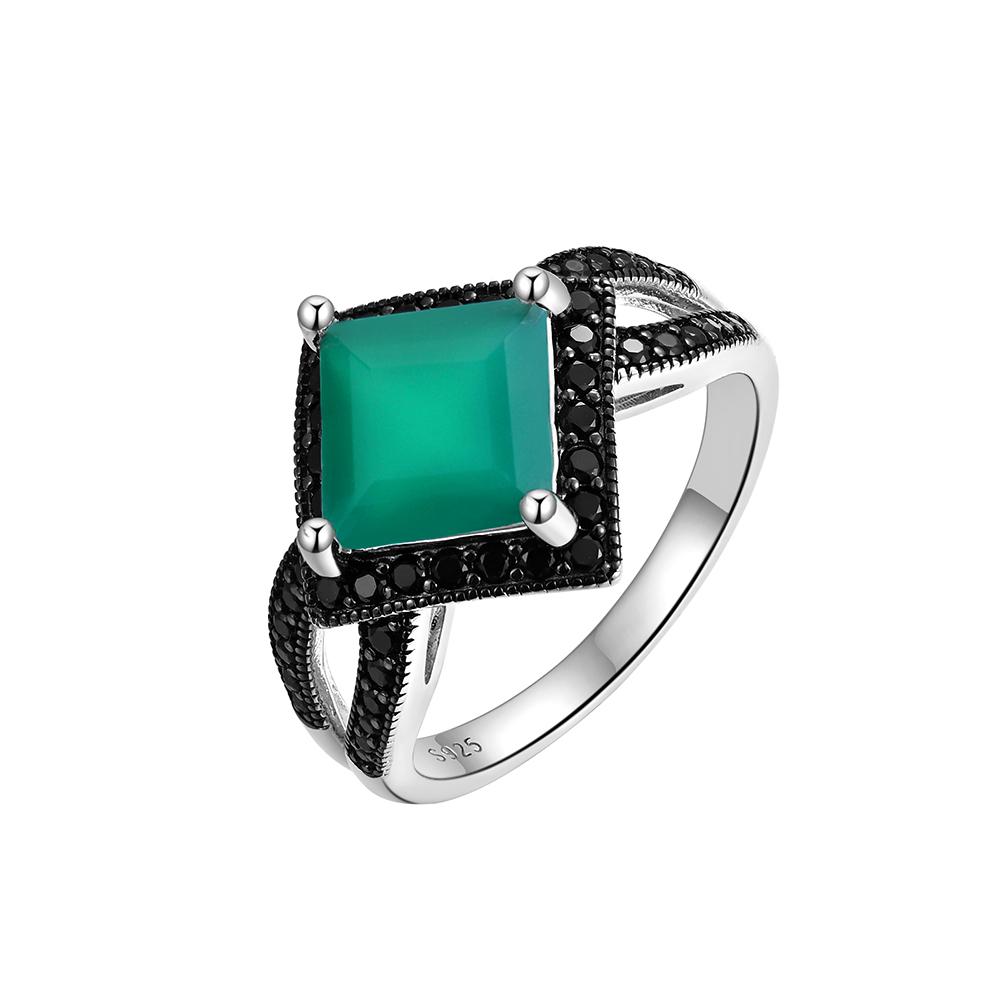 Design pătrat Agat verde natural piatră prețioasă inel Elegant și nobil argint sterling 925 bijuterii fine pentru femei cadou de ziua de naștere