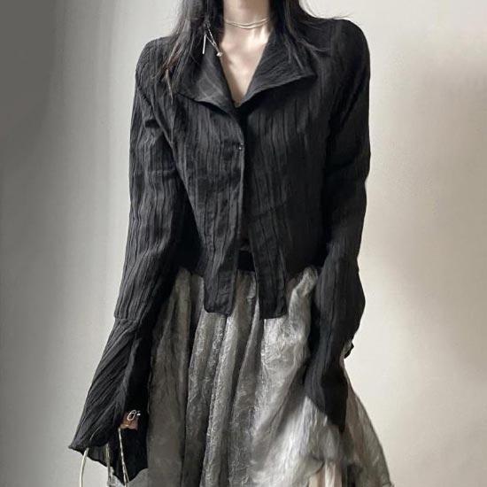 Černé košile pro ženy skládaná halenka s knoflíky v gotickém stylu Úzký top s dlouhým rukávem Móda Vintage Y2k Dámské oblečení Velké velikosti