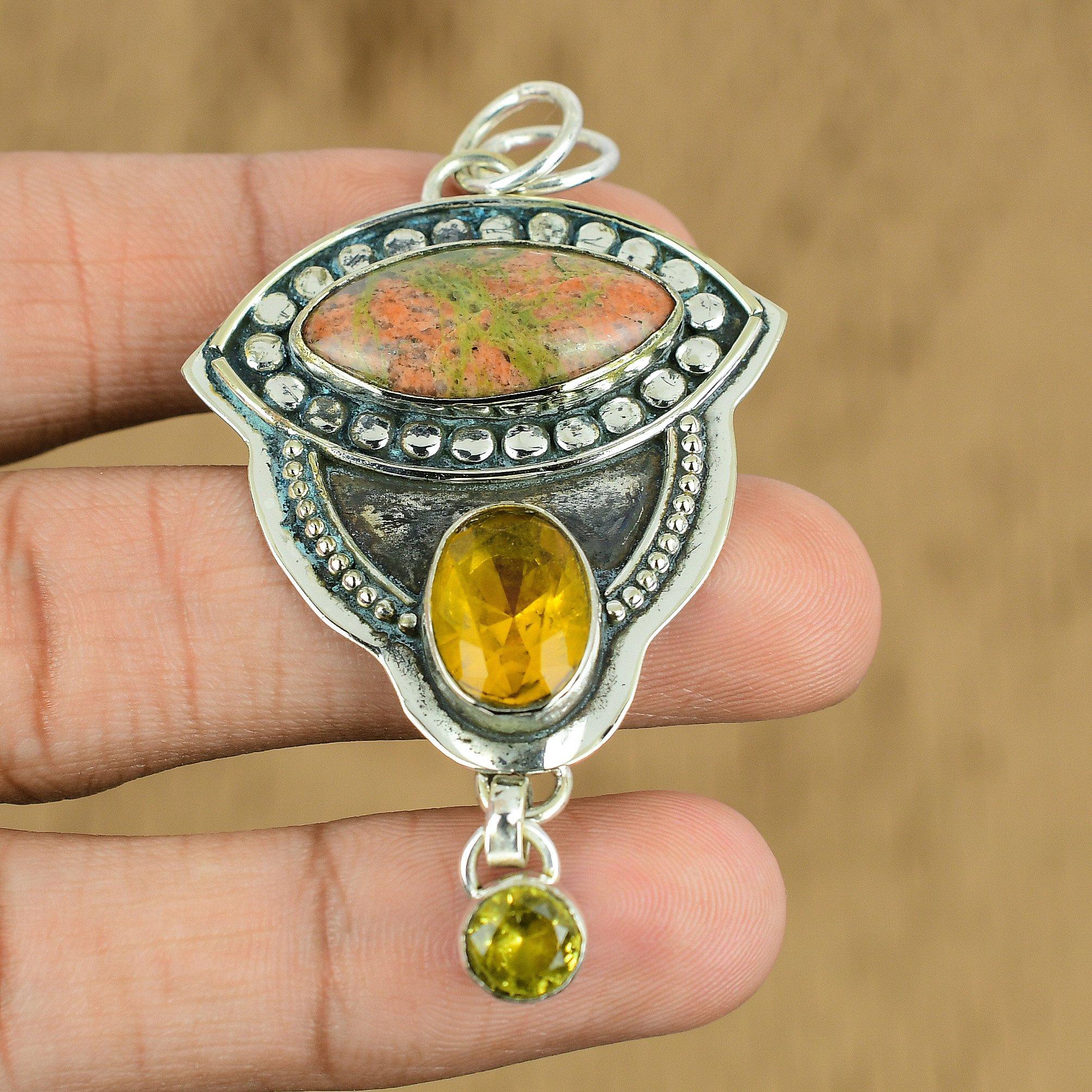 Natural Unakite Gemstone Jewelry 925 Sterling Silver Pendant For Women