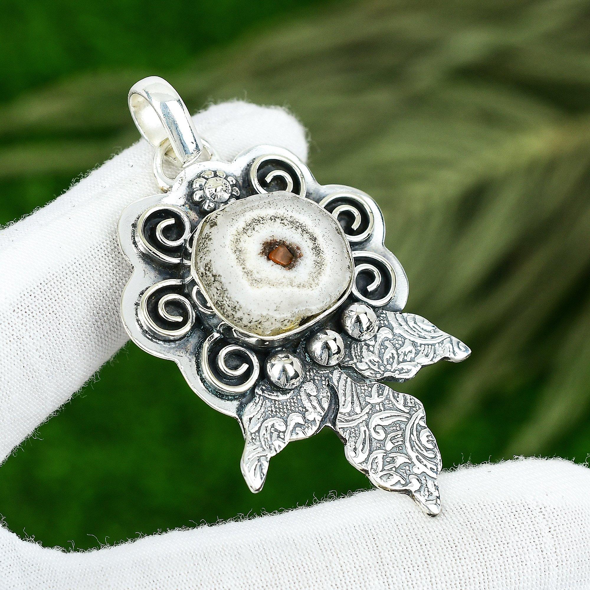 Sisters Day Deal 925 Silver White Solar Quartz Gemstone Handmade Bezel Pendant