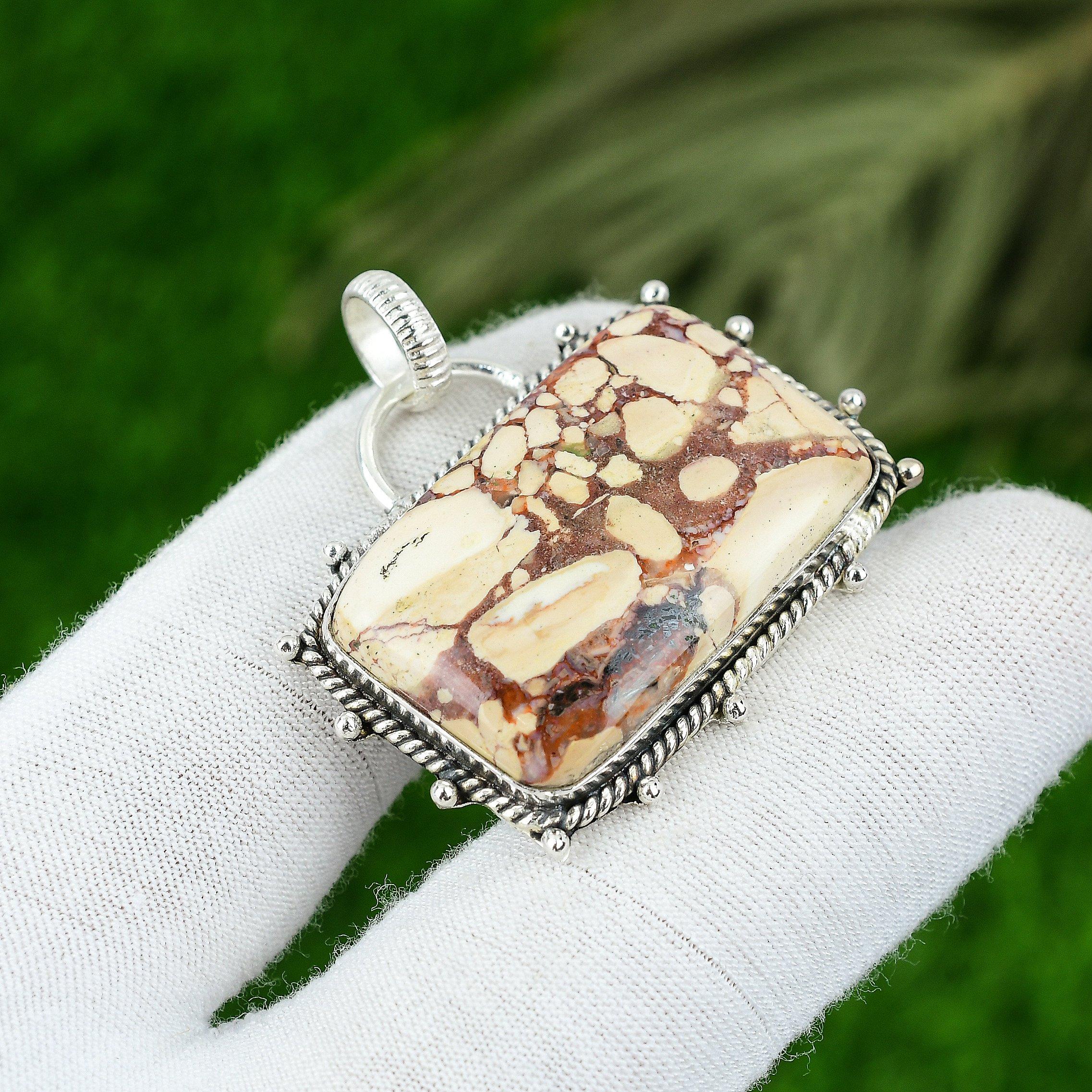 Natural Red Brecciated Mookaite Gemstone Pendant 925 Sterling Silver For Women