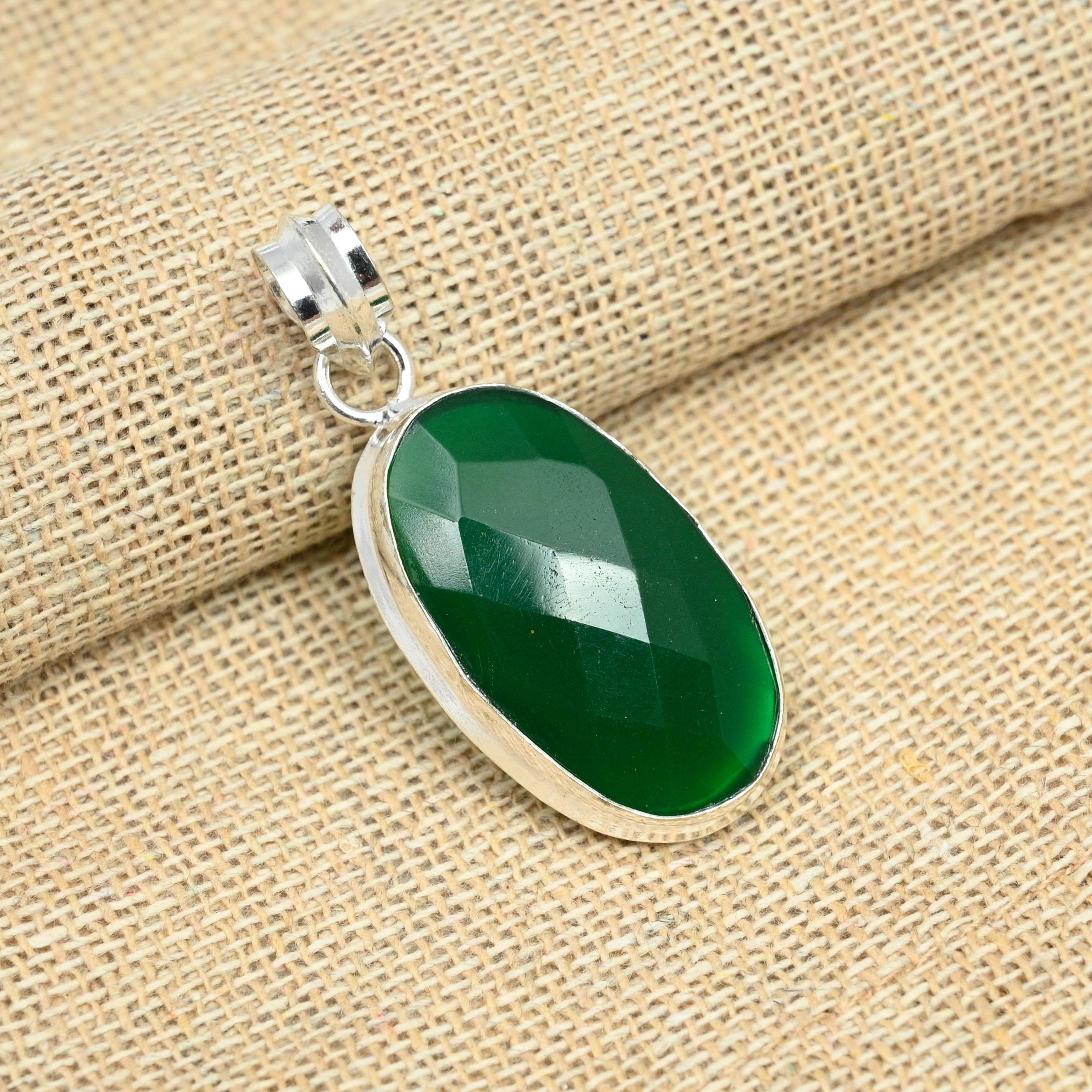 Green Onyx Gemstone Solid 925 Sterling Silver Handmade Designer Jewelry Pendant