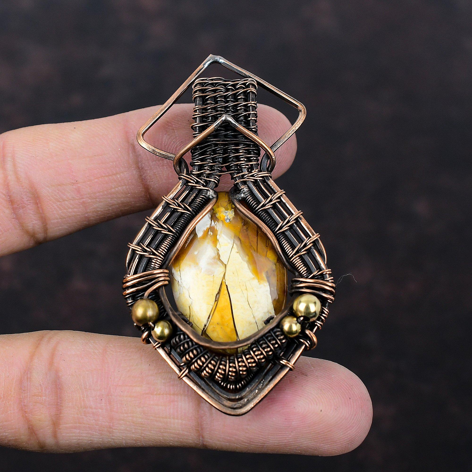 Brecciated Mookaite Pendant Copper Wire Wrapped Pendant Unique Pendant Handmade Pendants Copper Jewelry For Gift Wire Wrap Gemstone Jewelry