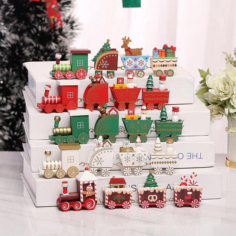 Merry Christmas Ornament Wooden Train Christmas Home Decoration Xmas Gifts Natal Navidad New Year Decorate