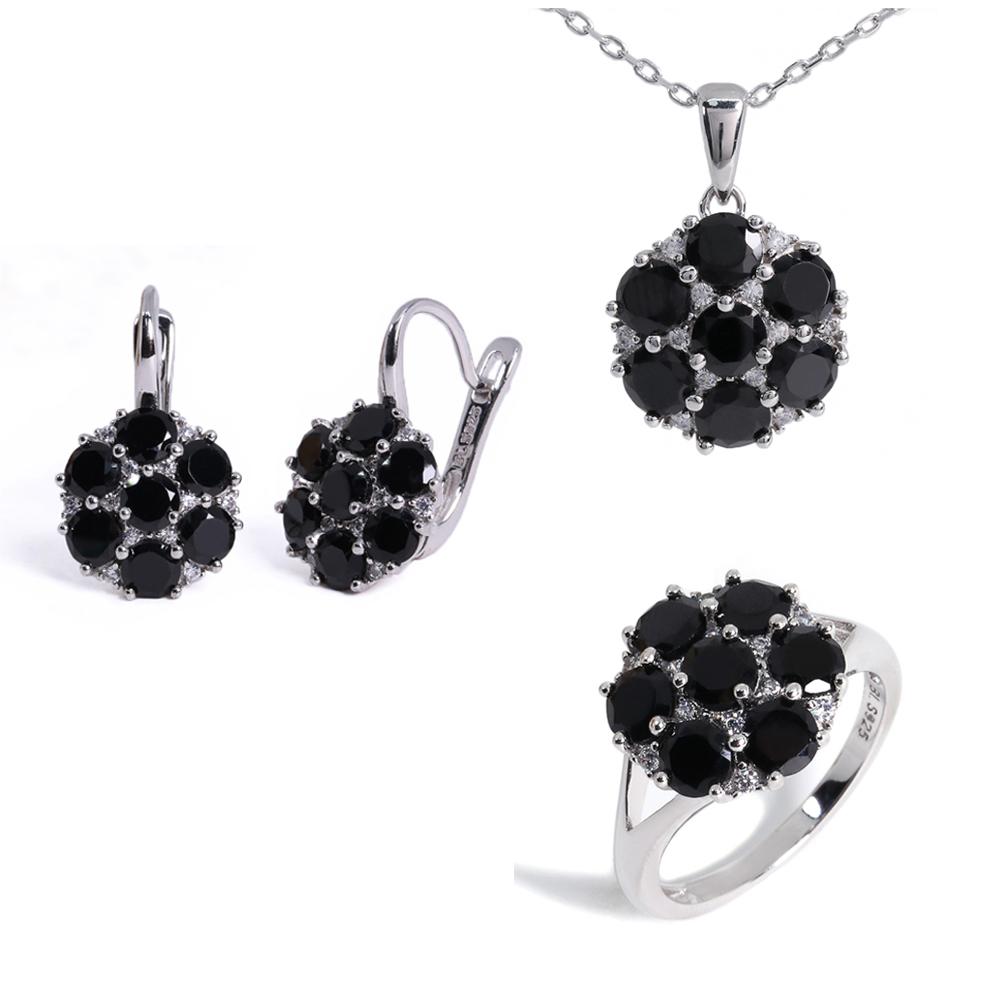 925 sterling silver natural black spinel Ring Earrings Necklace elegant fashion jewelry for women and girls fine jewelry