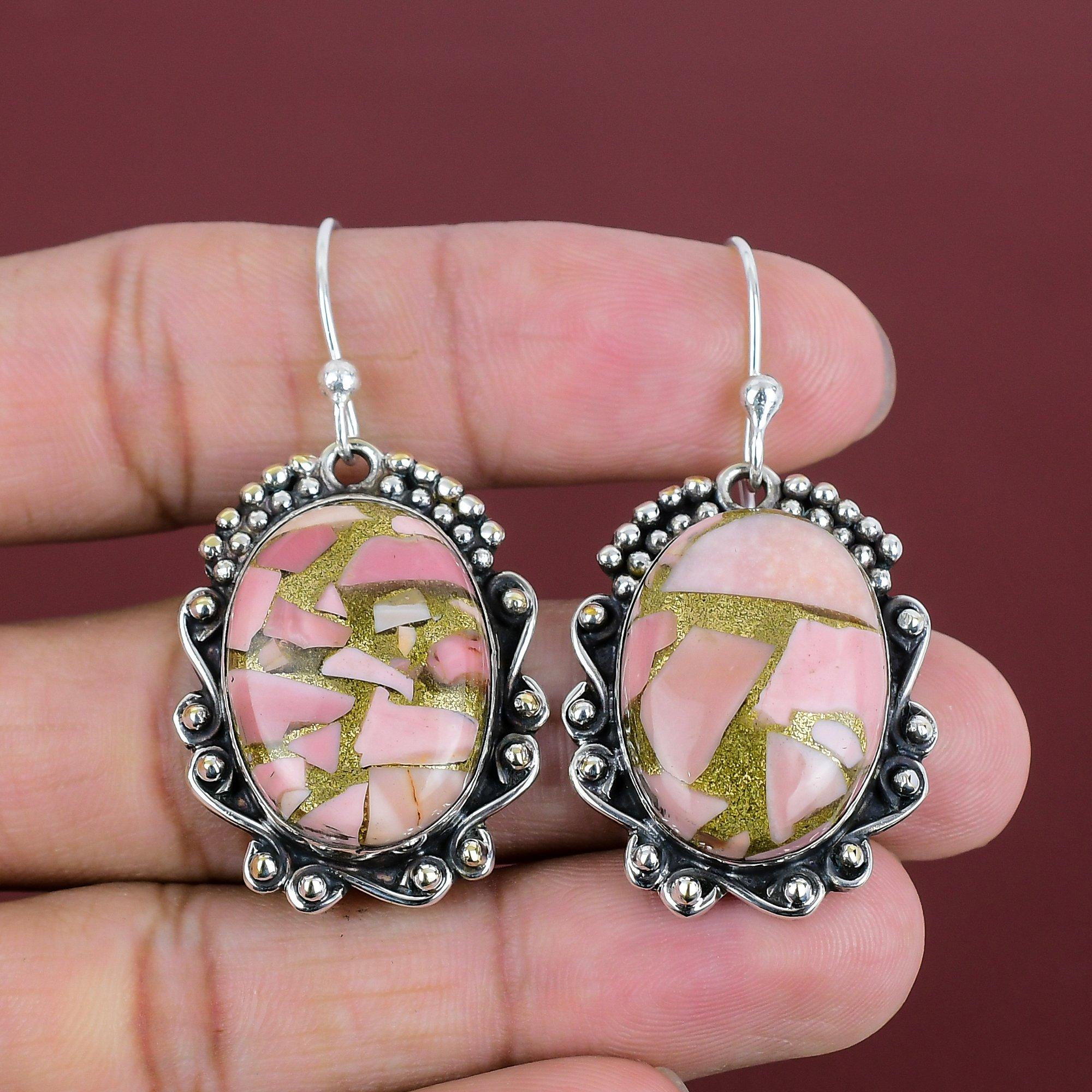 Copper Pink Opal Earring Real Gemstone Earring 925 Sterling Silver Earrings Stylish Earrings Handmade Jewelry Women Earring Engagement Gifts