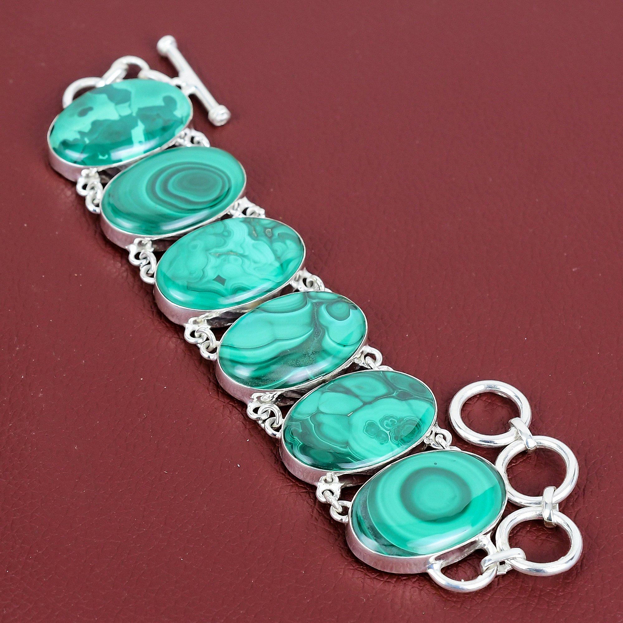 Malachite Bracelet Natural Gemstone Bracelet 925 Sterling Silver Adjustable Chain Bracelet Malachite Jewelry Handmade Bracelet Gifts for Mom