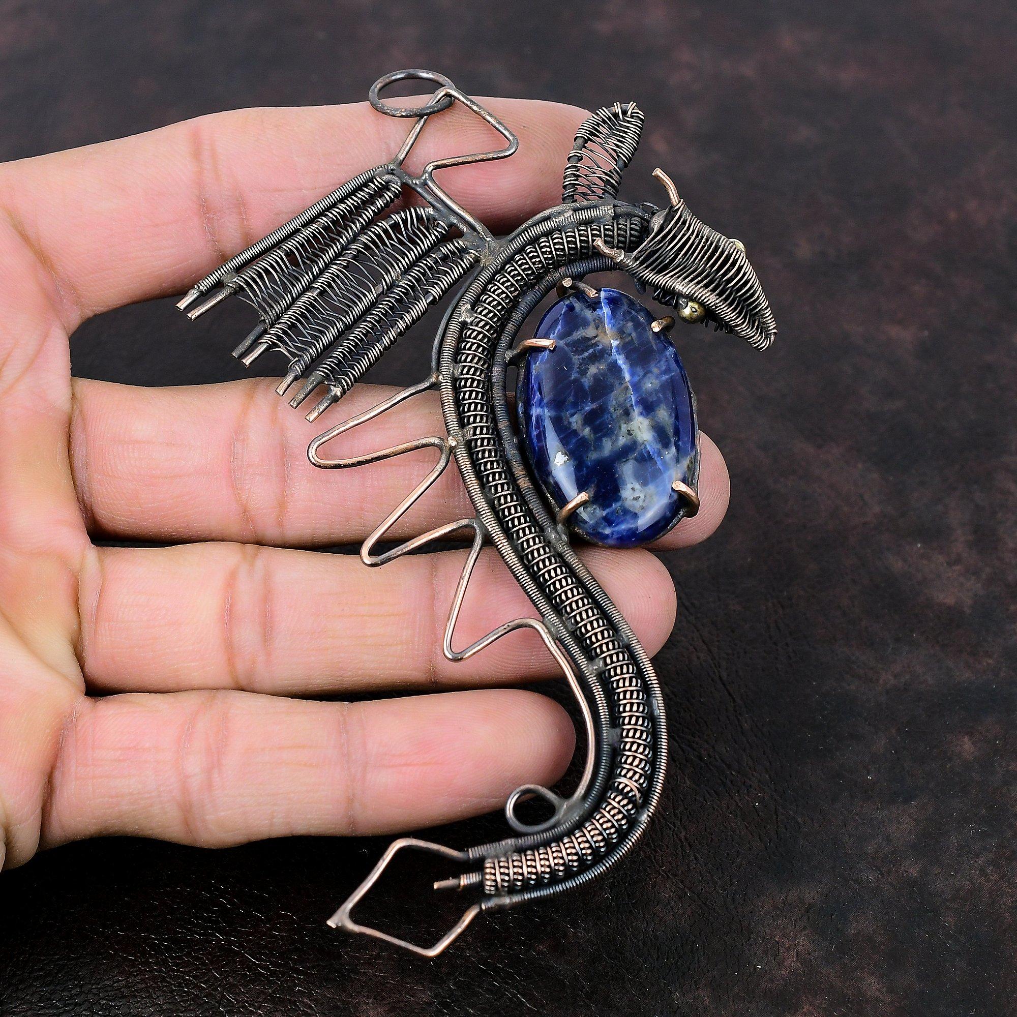 Sodalite Pendant Copper Wire Wrapped Pendant Gemstone Jewelry Handmade Brand New Pendant Dragon Pendant Sodalite Copper Jewelry Wedding Gift