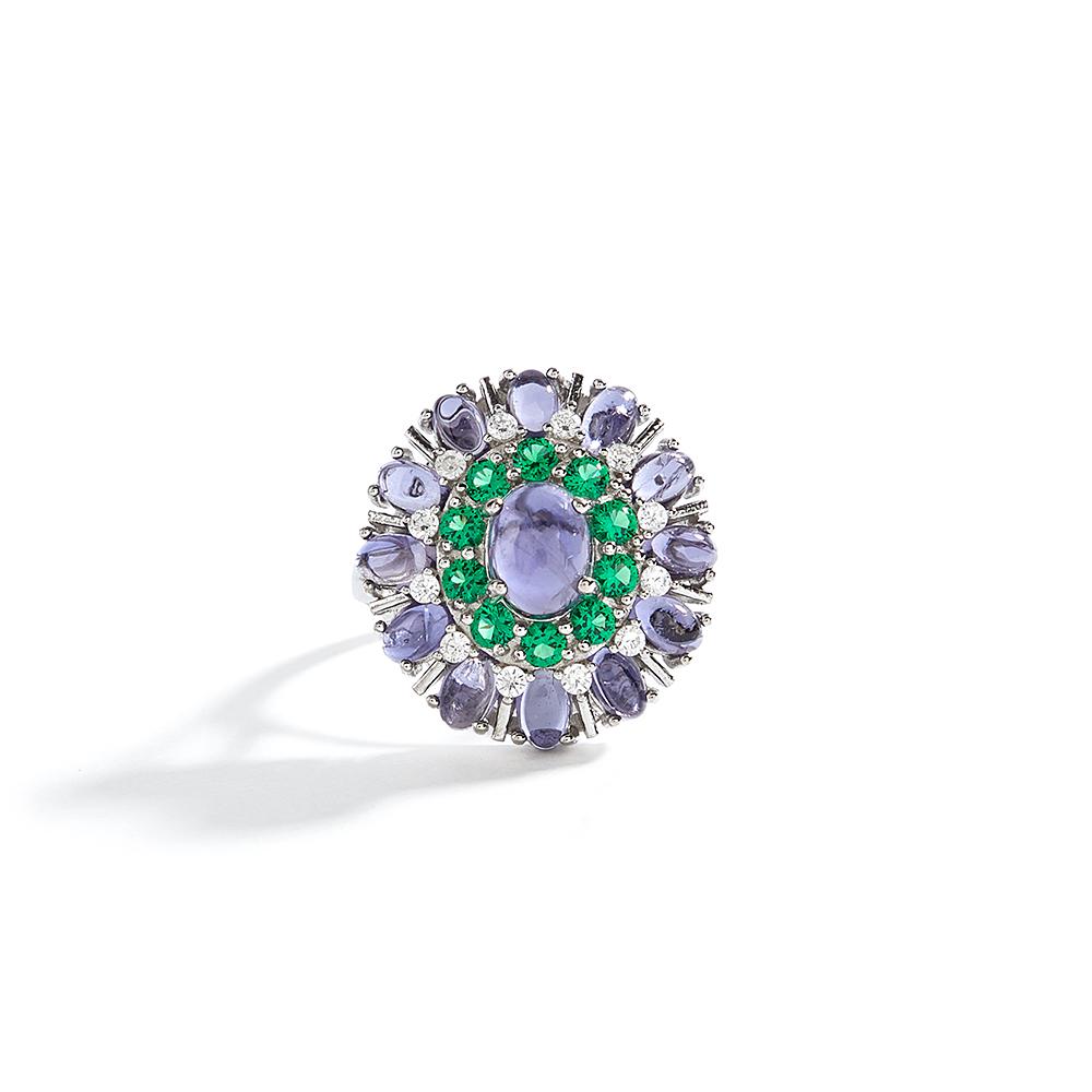 Light Luxury 925 Sterling Silver Women's Ring Natural Iolite Oval Gemstones Fine Jewelry Women's Premium Anniversary Gift