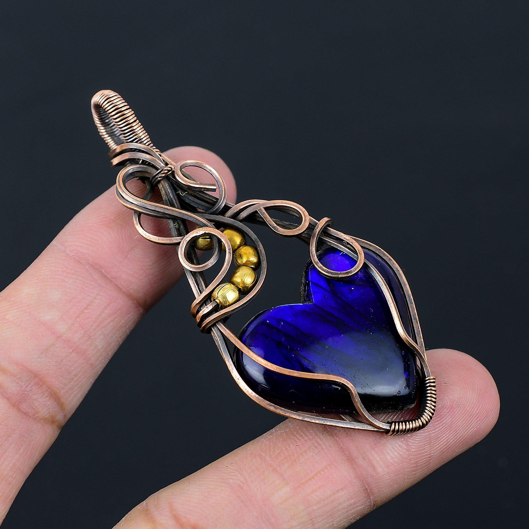 Blue Flash Labradorite Gemstone Pure Copper Wire Wrapped Handmade Pendant Jewelry For Her