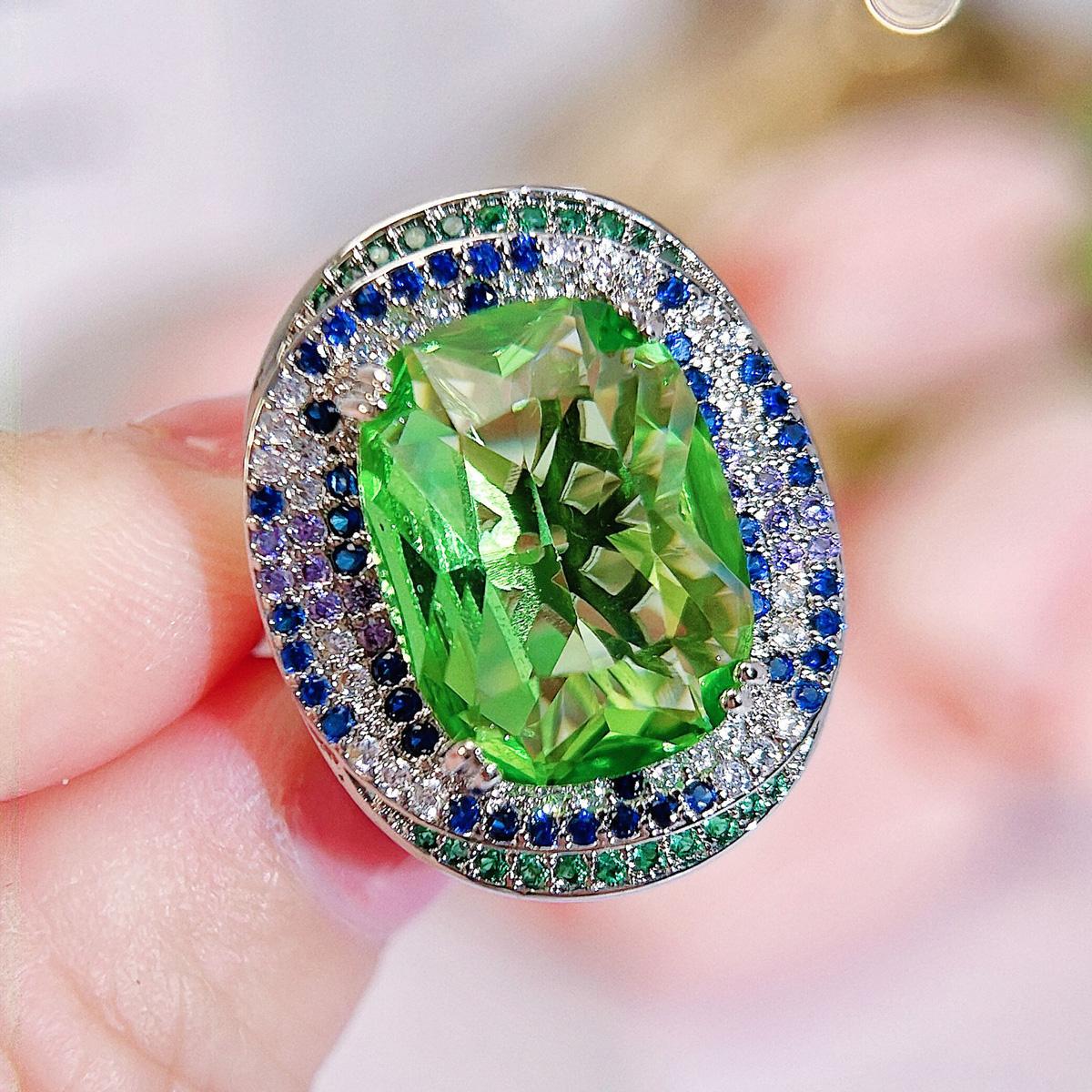 CMM Inel mare de calitate superioară, culoare smarald, bijuterii, accesorii, inel reglabil, petrecere, nuntă pentru femei