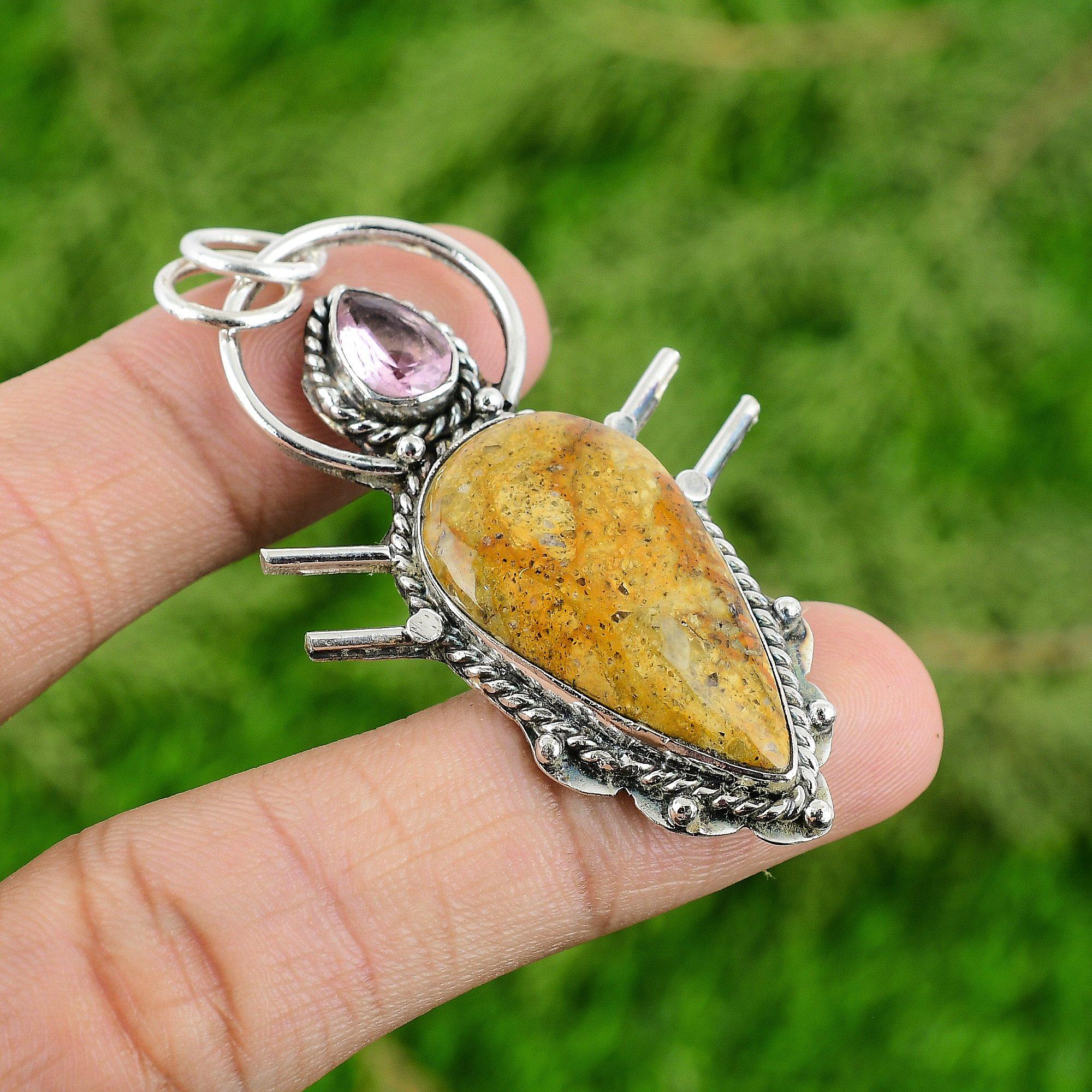 Gift For Women Jewelry Pendant 925 Sterling Silver Natural Fossil Coral Gemstone