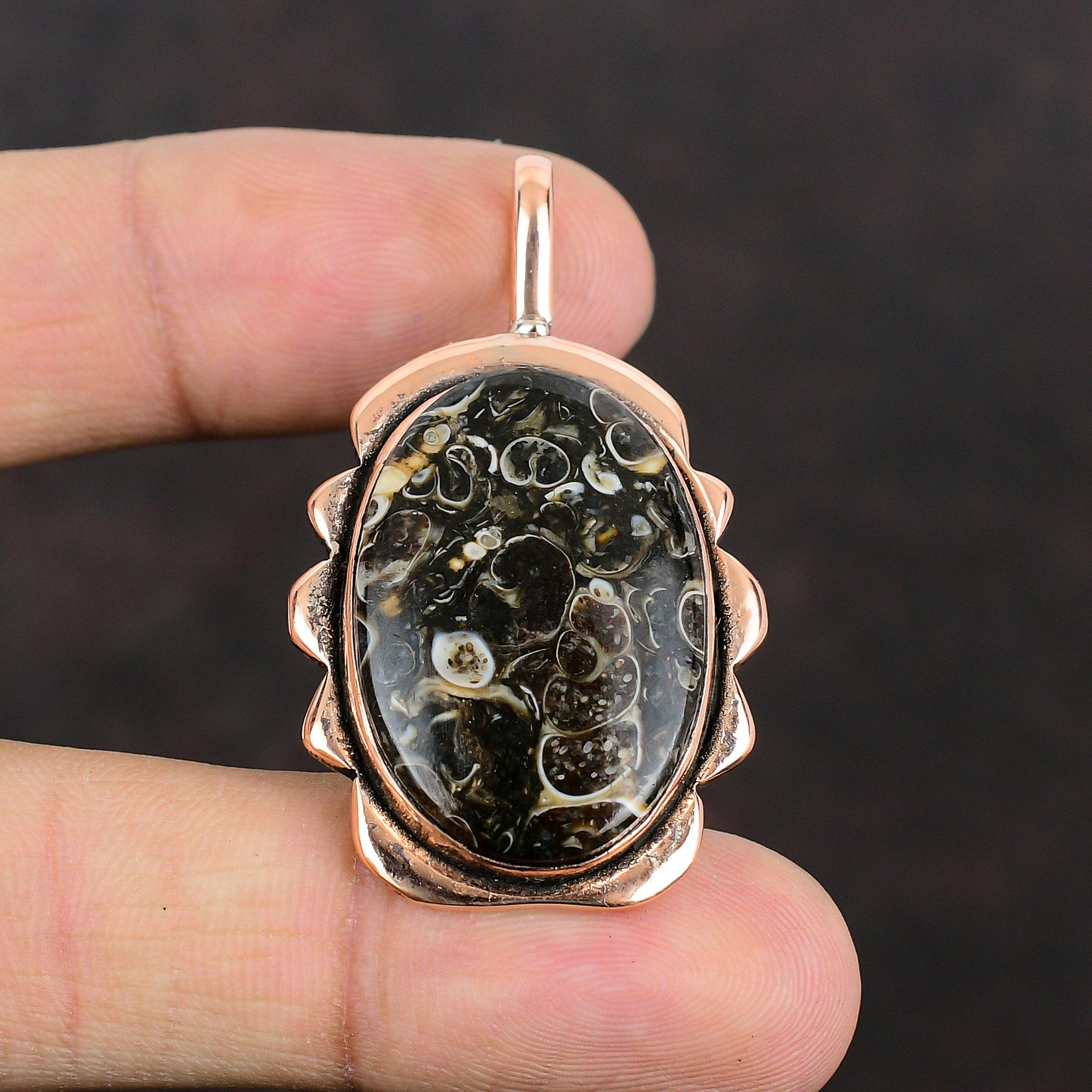 Turritella Agate Gemstone Pendant Copper Pendant Latest Design Pendant Turritella Agate Jewelry Handmade Pendant Copper Jewelry For Gifts