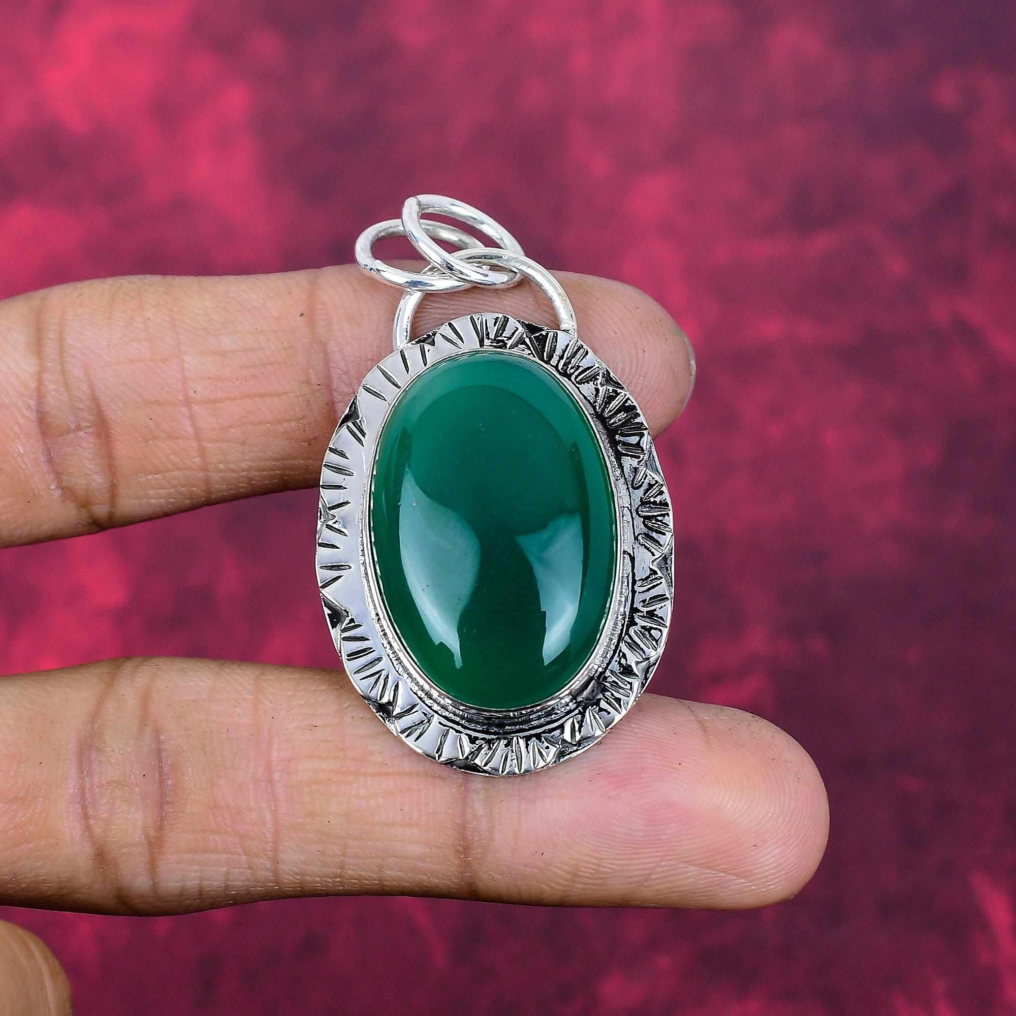 Green Onyx Jewelry, 925 Solid Sterling Silver Pendant Handmade Gemstone Jewelry, Gifts For Wife Brand New Pendant