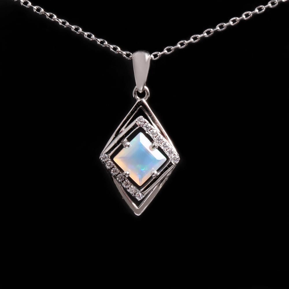 Elegant fashion October Birthstone natural Opal silver pendant necklace for women's anniversaries & banquets & weddings
