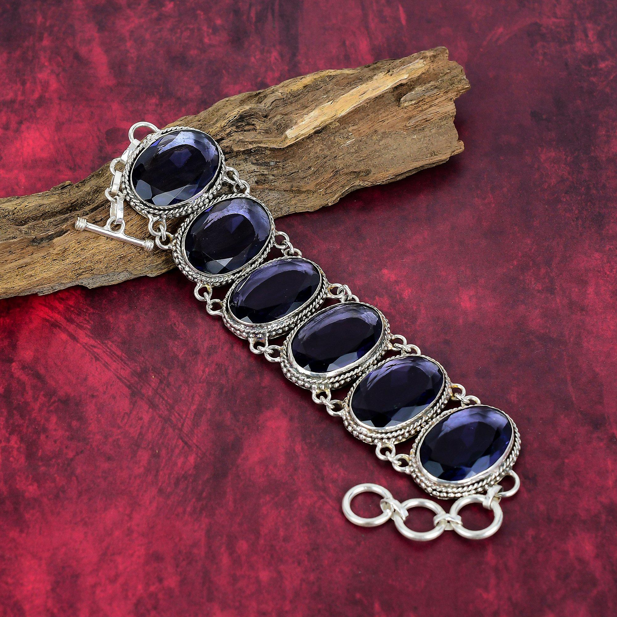 Iolite Bracelet Gemstone Jewelry, 925 Solid Sterling Silver Adjustable Chain Bracelet , Gift For Women Handmade Bracelet