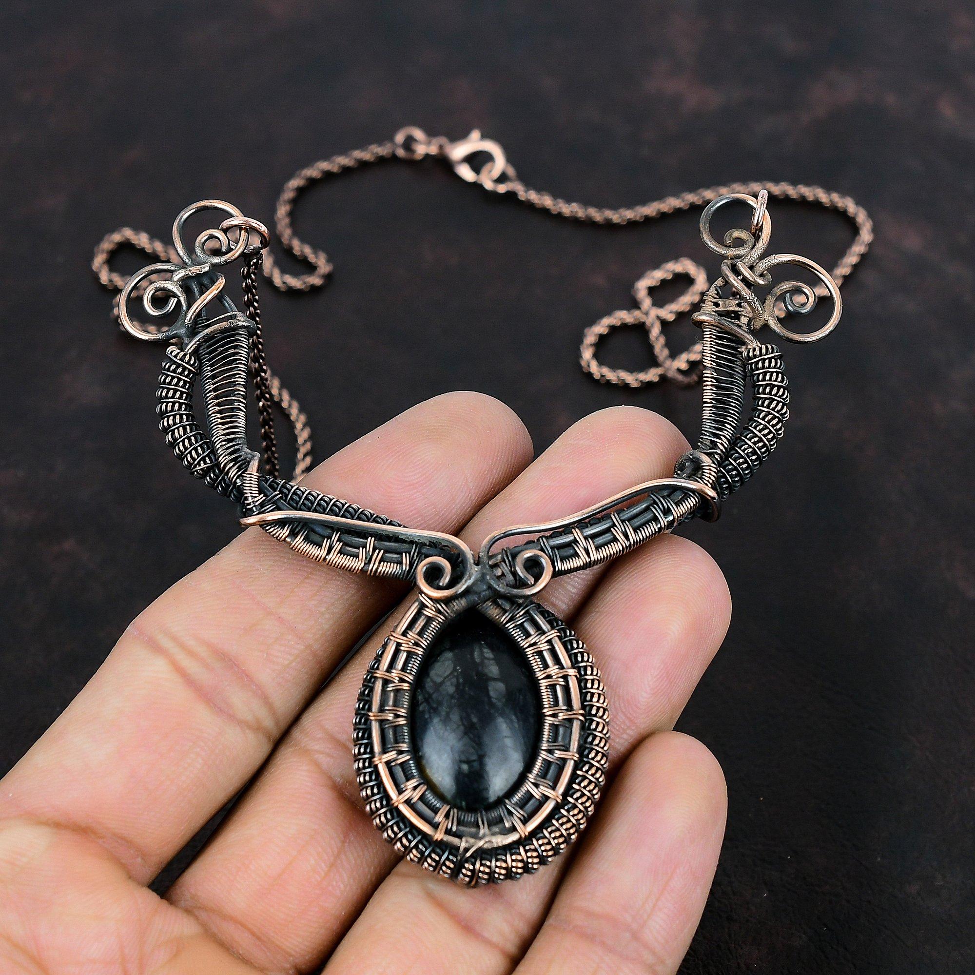 Picasso Jasper Necklace Copper Wire Wrapped Necklace Handmade Gemstone Necklace Copper Wire Jewelry Birthstone Necklace Gifts For Girlfriend