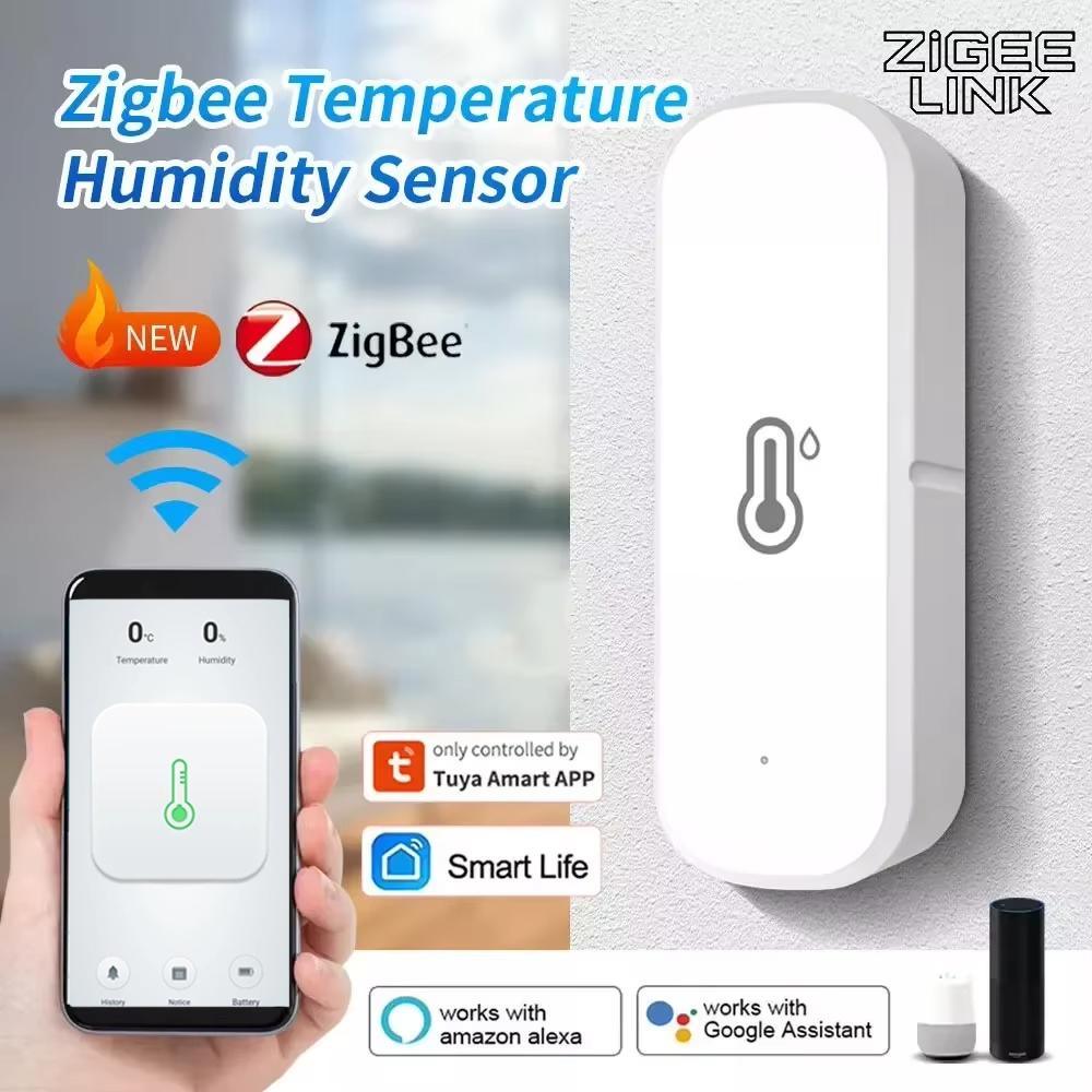 Tuya Zigbee 3.0 Temperature and Humidity Sensor Smart Home Indoor Thermometer Hygrometer Monitoring APP Remote Work with Alexa
