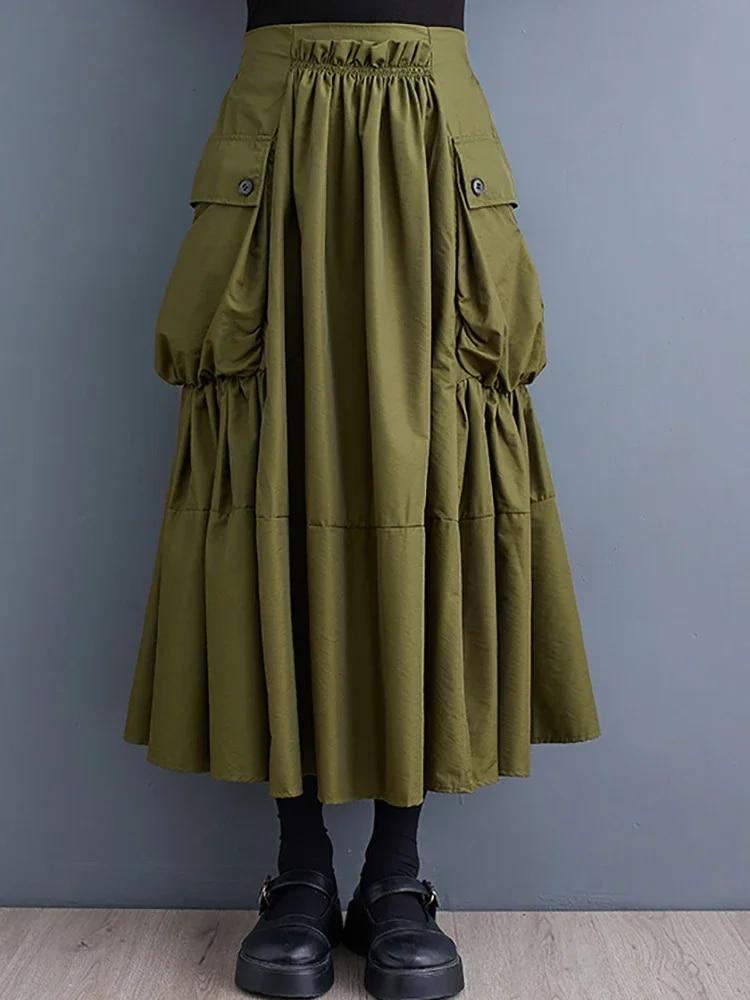 Xitao Personalidade dobra retalhos bolso saia feminina LYD1228