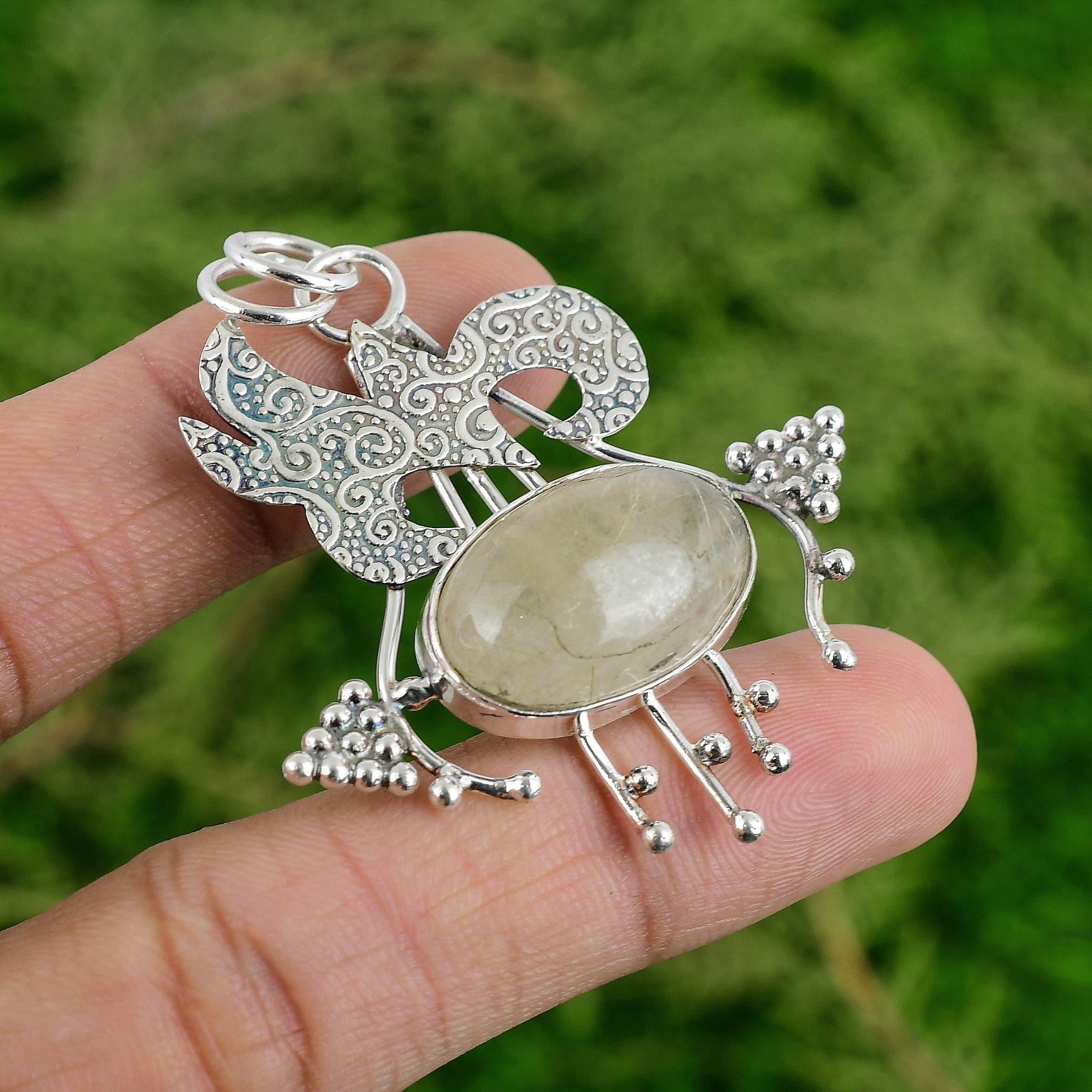 Golden Rutile Stone Sister Anniversary Bezel Trendy Pendant Jewelry 925 Silver