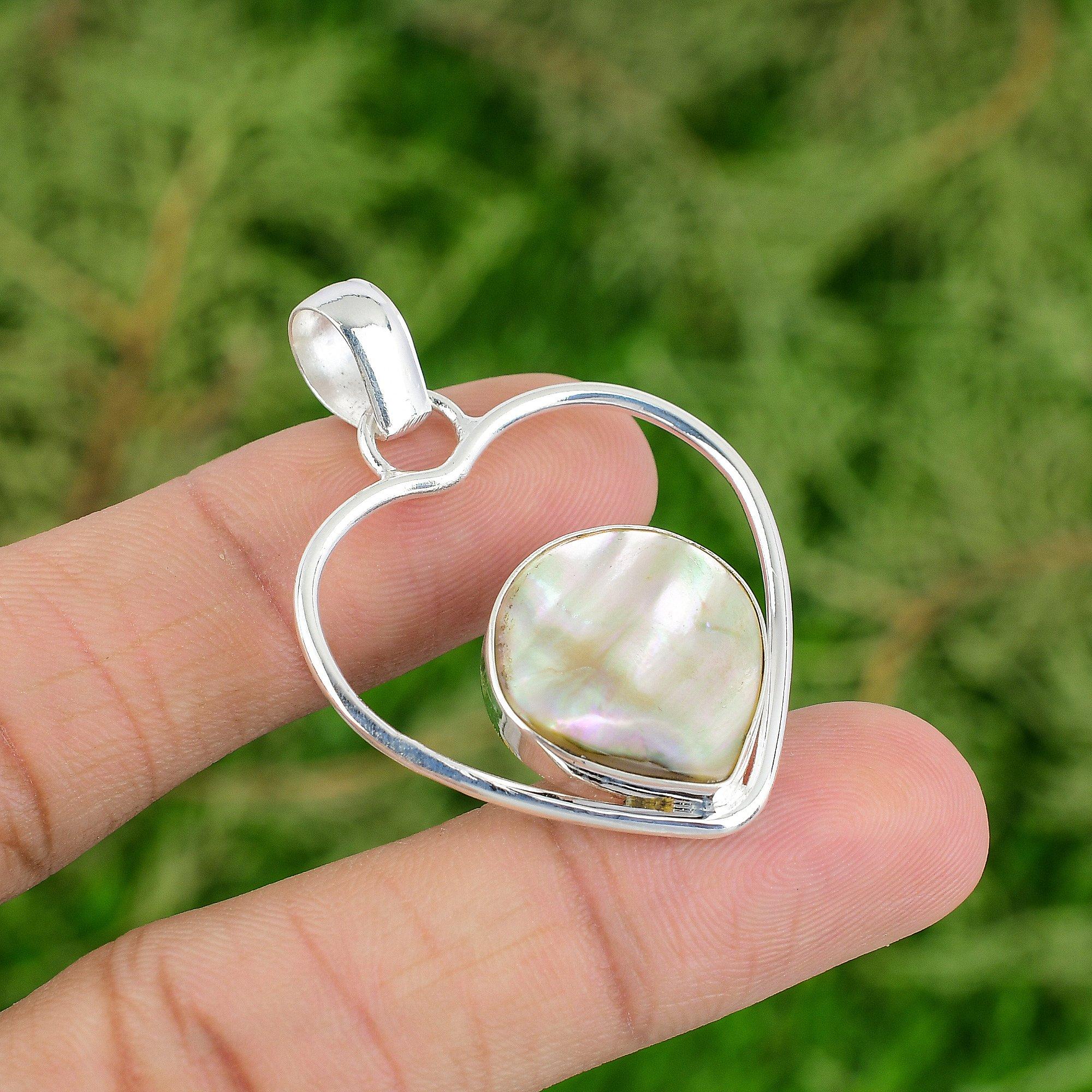 Offerta Festa delle Sorelle Ciondolo a Cuore in Argento 925 con Pietra Madreperla Gioielli per Compleanno