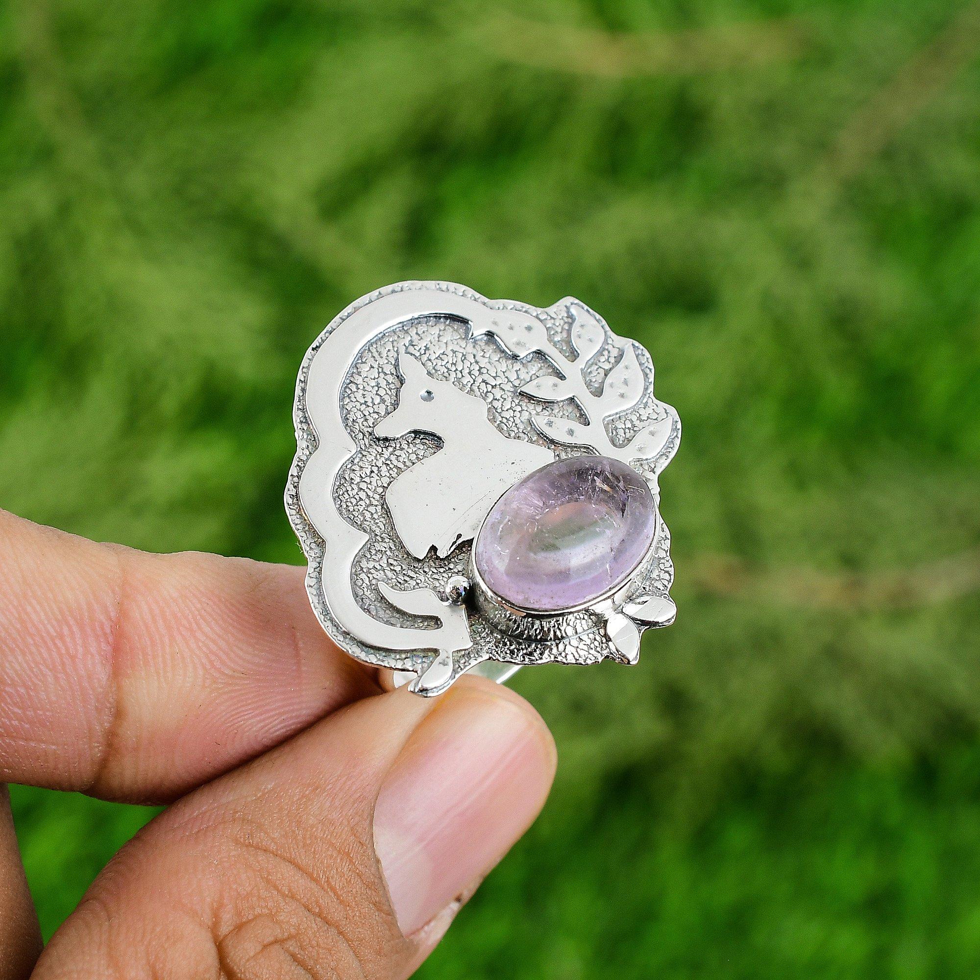 Oval African Amethyst Stone Bezel Promise Boho Ring Jewelry 925 Sterling Silver