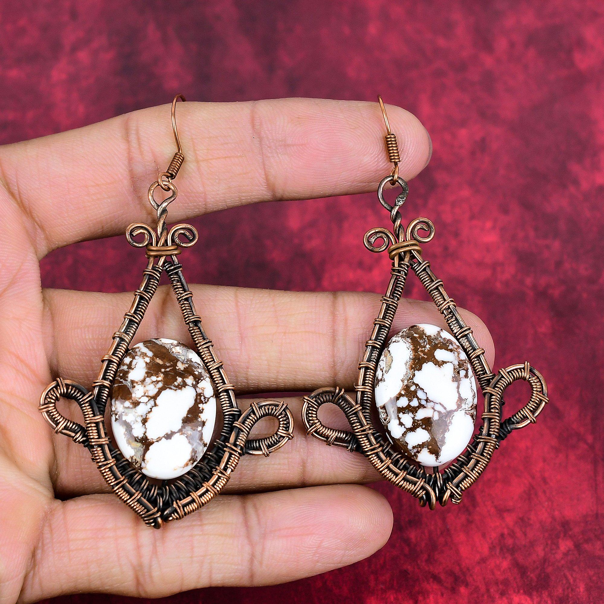 Wild horse magnesite earring copper wire wrapped earring handmade copper jewelry natural gemstone earring gifts for mother designer jewelry