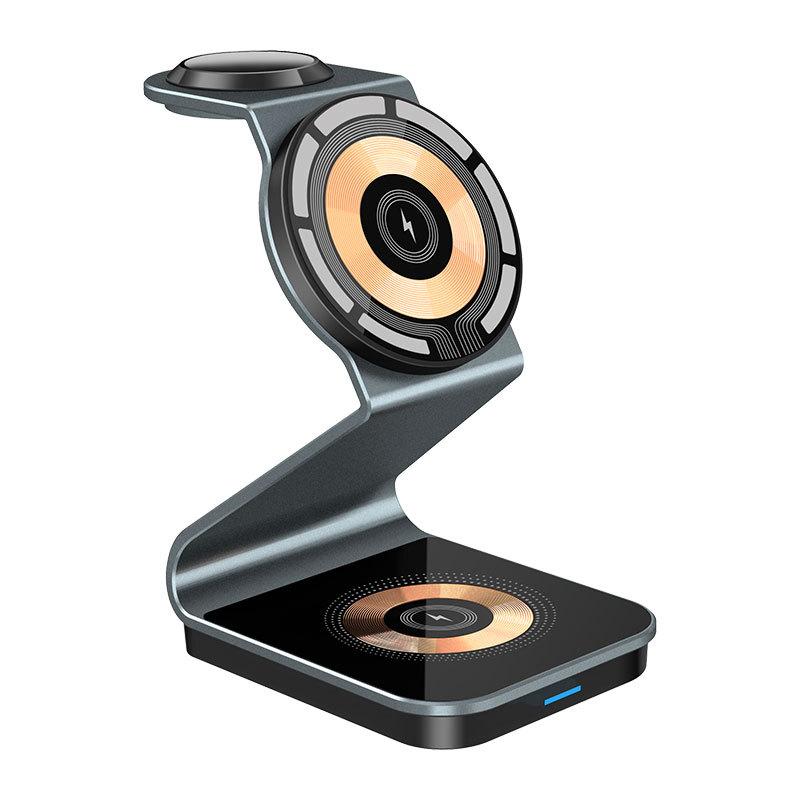 15w All In One Portable 3 In 1 Magnetic  Wireless Charger Multifunction 15W Fast Charging Dock Transparent Design Vertical Charger