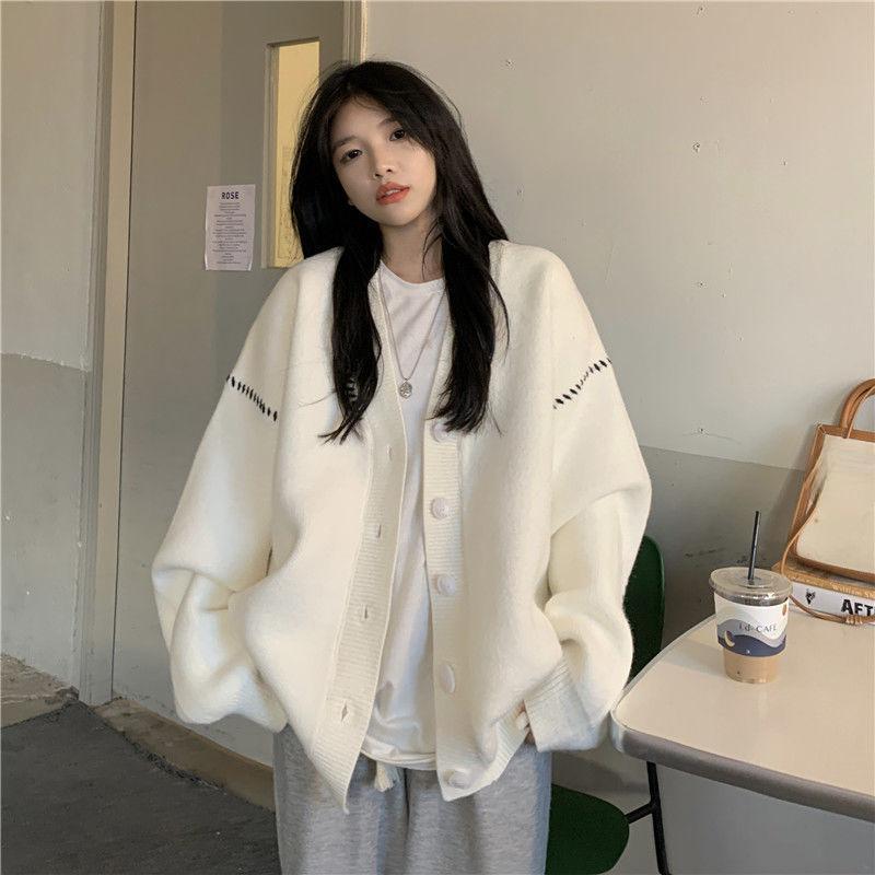 Cardigans Lazy Wind Soft Waxy Sweet College Style Sweater Cardigan Female Student Korean Style Loose Wear Outer Coat