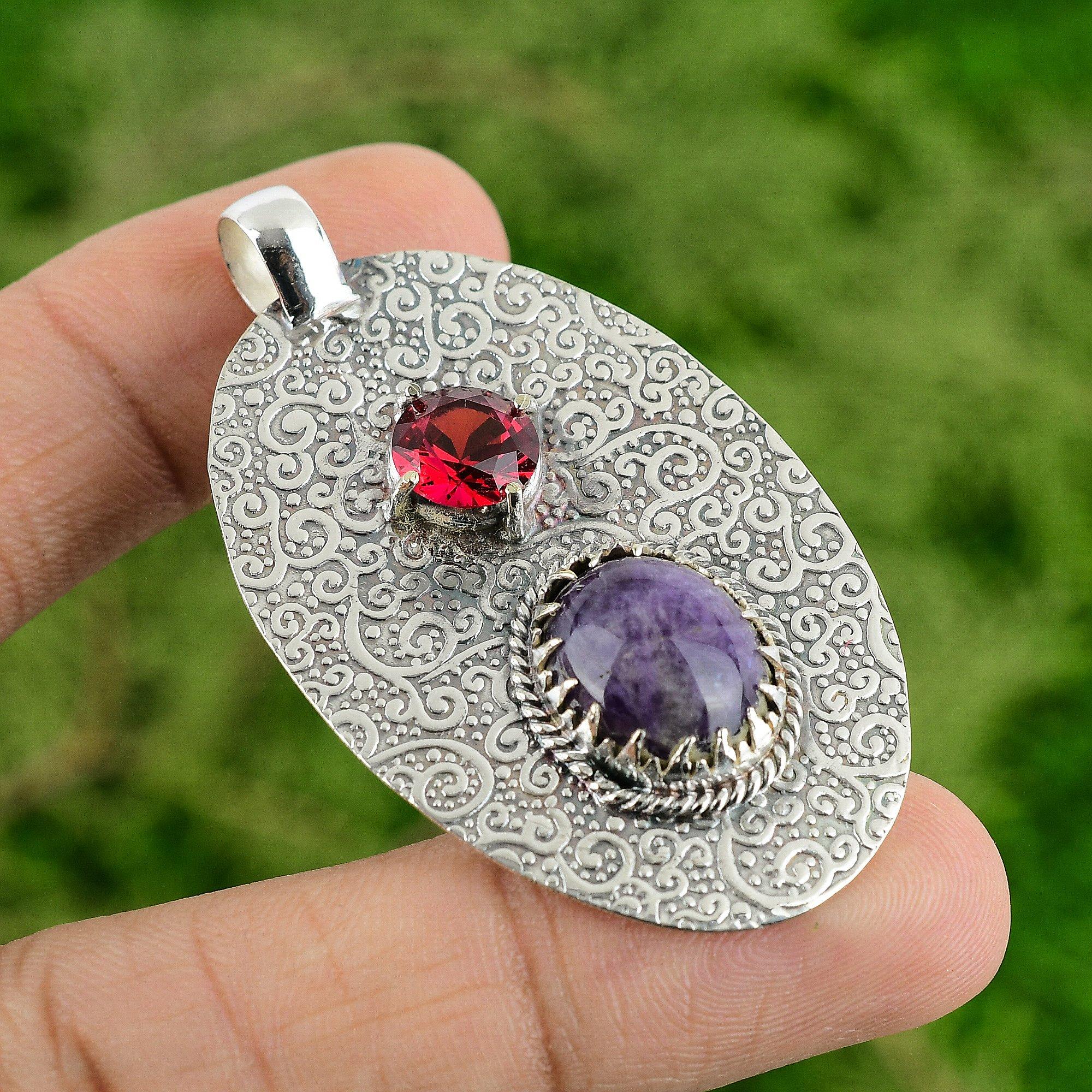 Sterlingsilber Natürlicher Chevron-Amethyst Rubellit Jubiläum Anhänger Schmuck