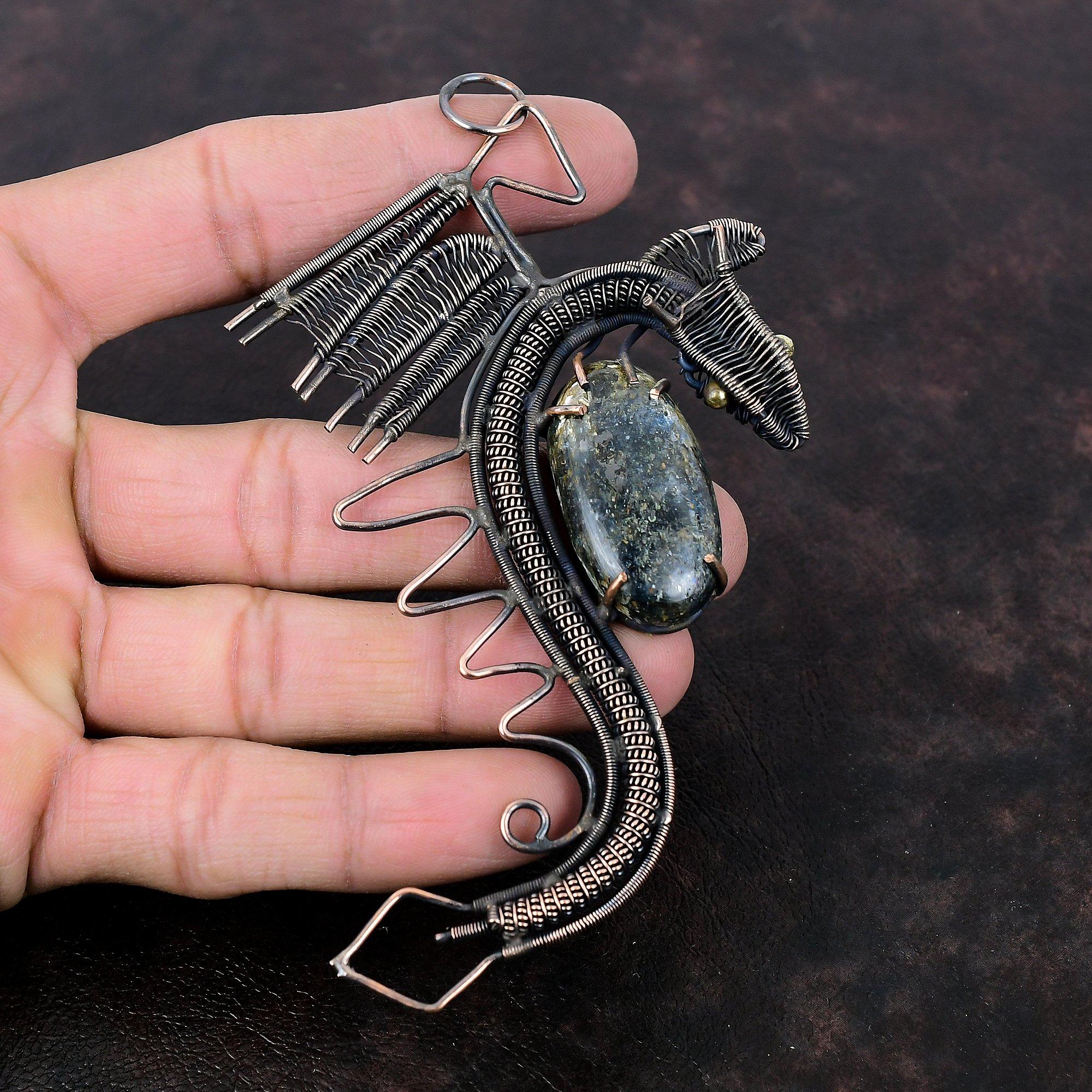 Kyanite Pendant Copper Wire Wrapped Pendant Handmade Jewelry Natural Gemstone Pendant Dragon Pendant Copper Wire Wrap Jewelry Gift For Women