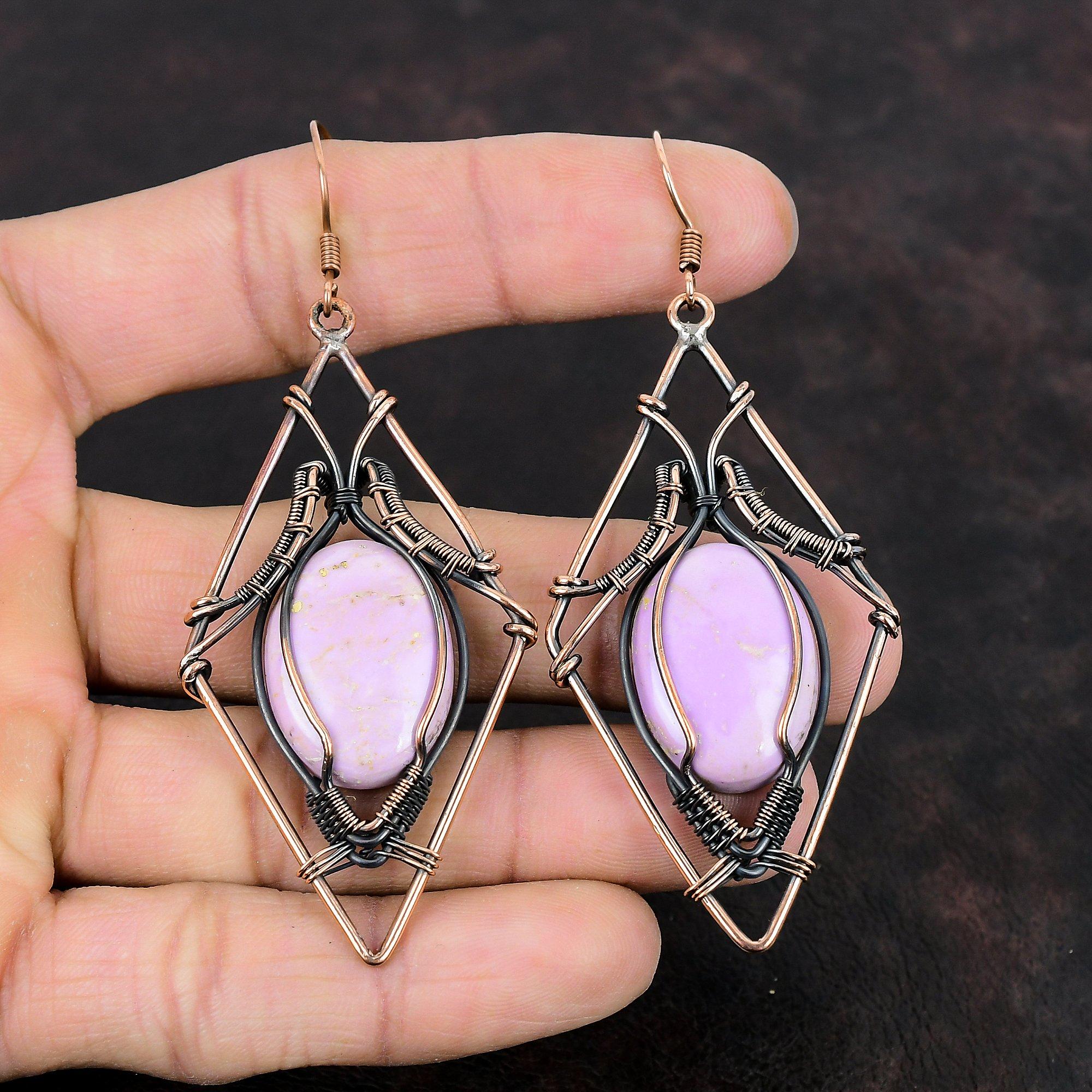 Phosphosiderite Earring Copper Wire Wrapped Earrings Gemstone Handmade Earring Copper Jewelry Dangle Earrings Gift For Mom Wire Wrap Jewelry