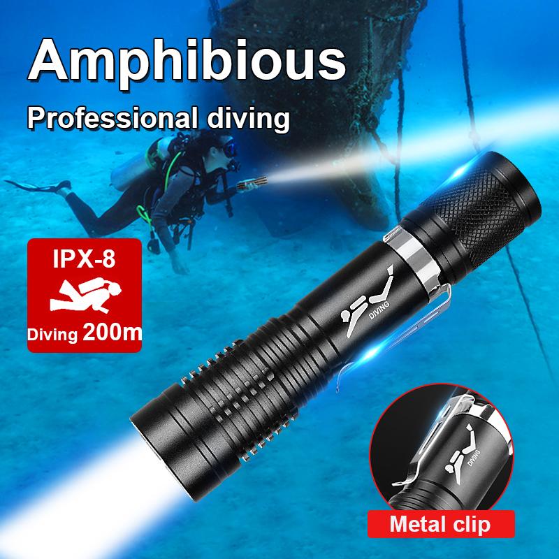 Super Bright Diving Flashlight Portable 200 Meters Diving Torches IPX8 Waterproof Diving Lamp Underwater Hunting Lantern Fishing