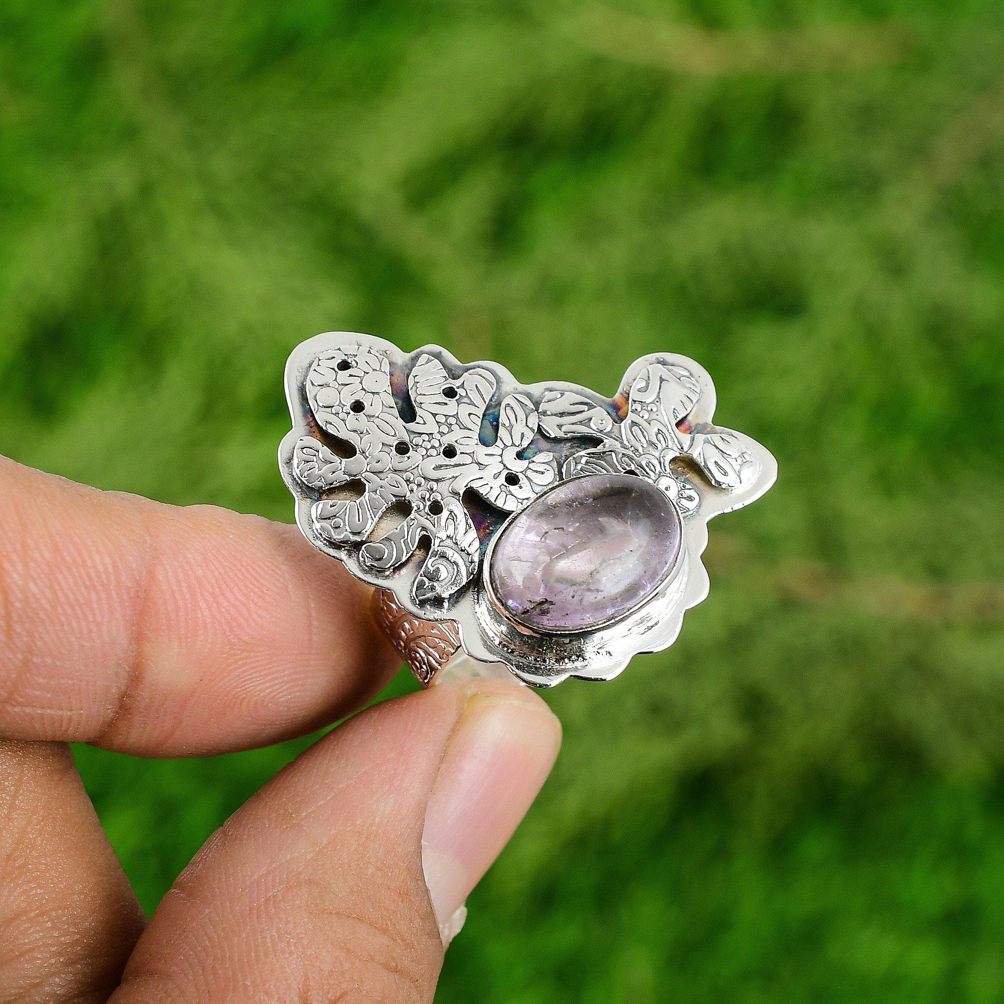 Natural African Amethyst Gemstone Promise Adjustable Ring 925 Sterling Silver